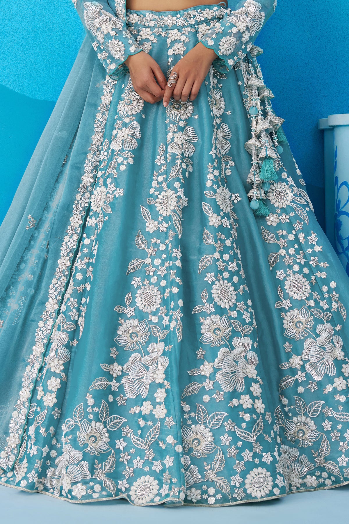 Sea Green Readymade Embroidered Organza Lehenga-SAR12893_6_SareeButa.com