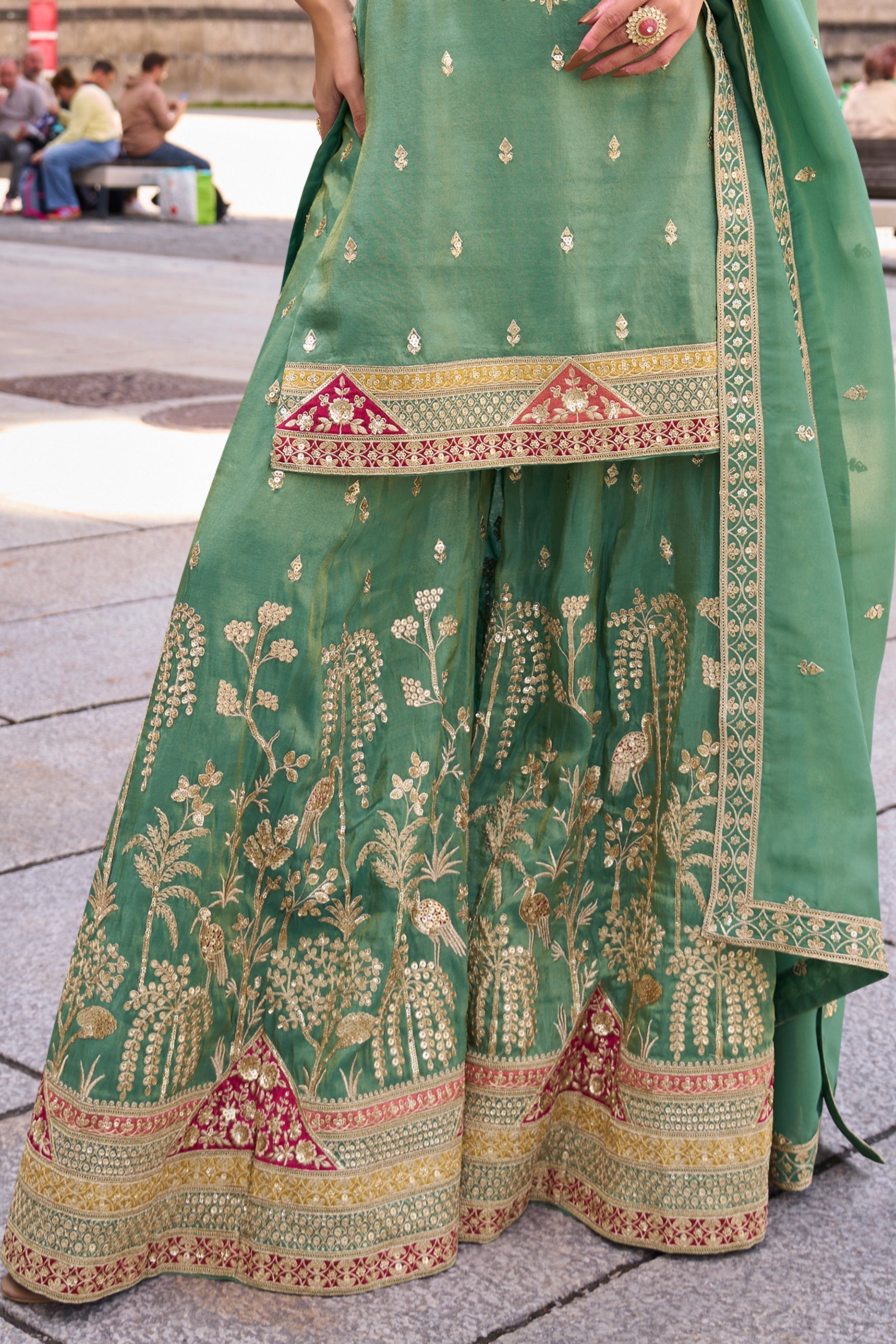 Sea Green Readymade Embroidered Simar Silk Suit-SAR10794_5_SareeButa.com