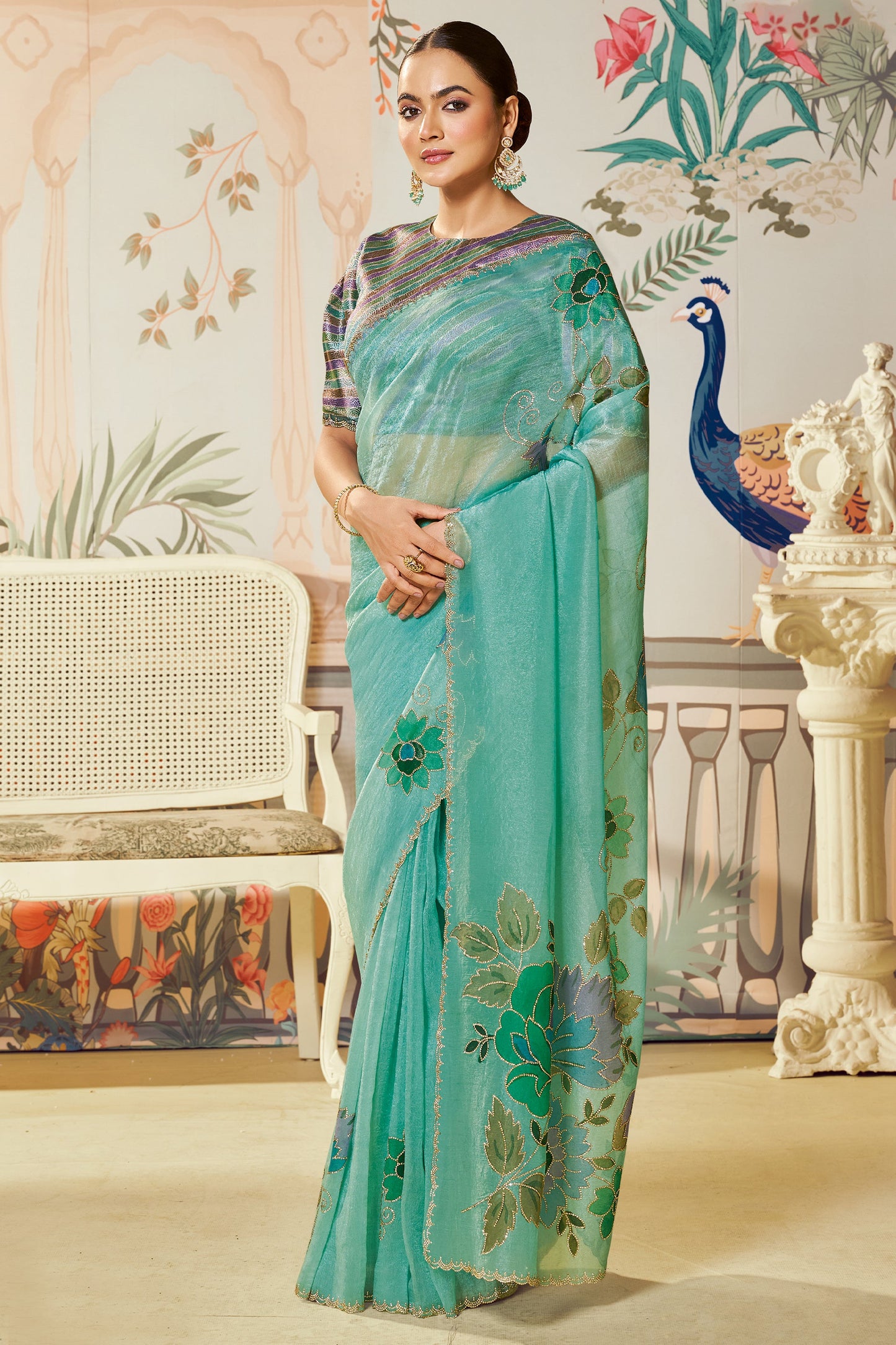 Sea Green Satin Organza Silk Saree-SAR10475_1_SareeButa.com