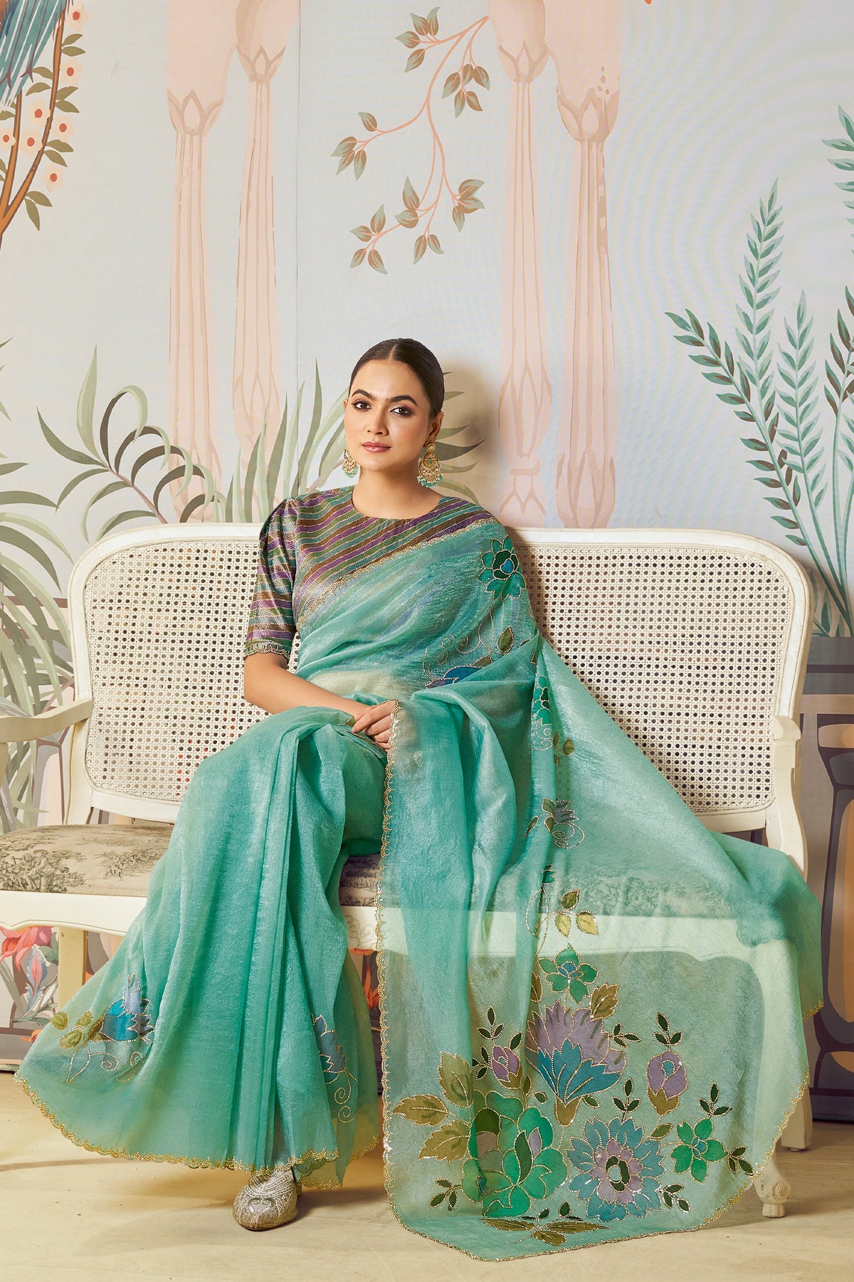 Buta 164 Shop for Sea Green Satin Organza Silk Saree Online | Saree Buta |SAR10475