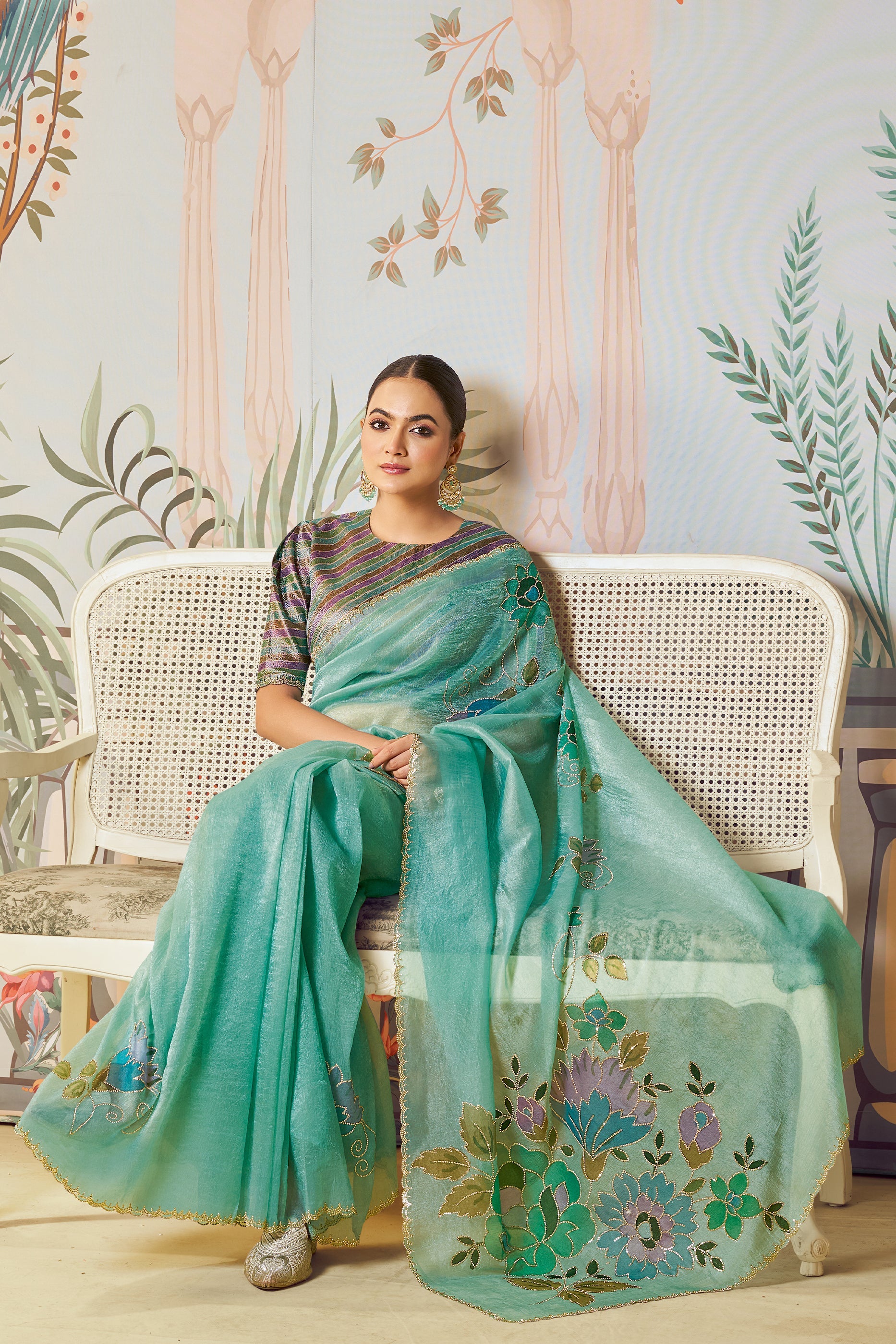 Sea Green Satin Organza Silk Saree-SAR10475_3_SareeButa.com