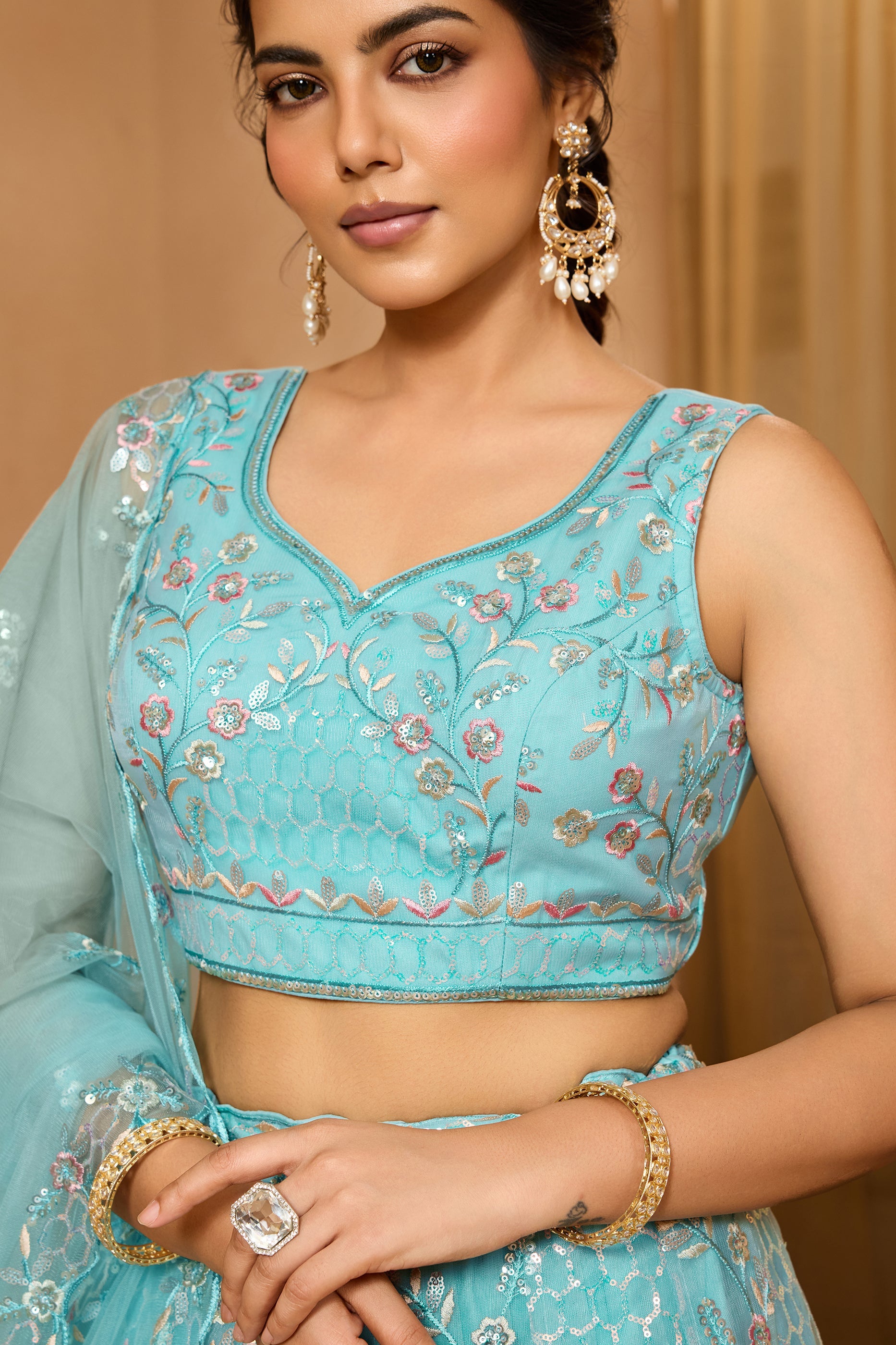 Sea Green Semi-Stitched Embroidered Net Lehenga-SAR10711_4_SareeButa.com