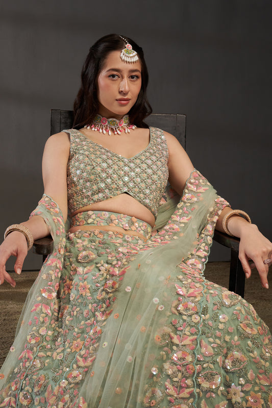Sea Green Semi-Stitched Embroidered Net Lehenga-SAR12825_2_SareeButa.com