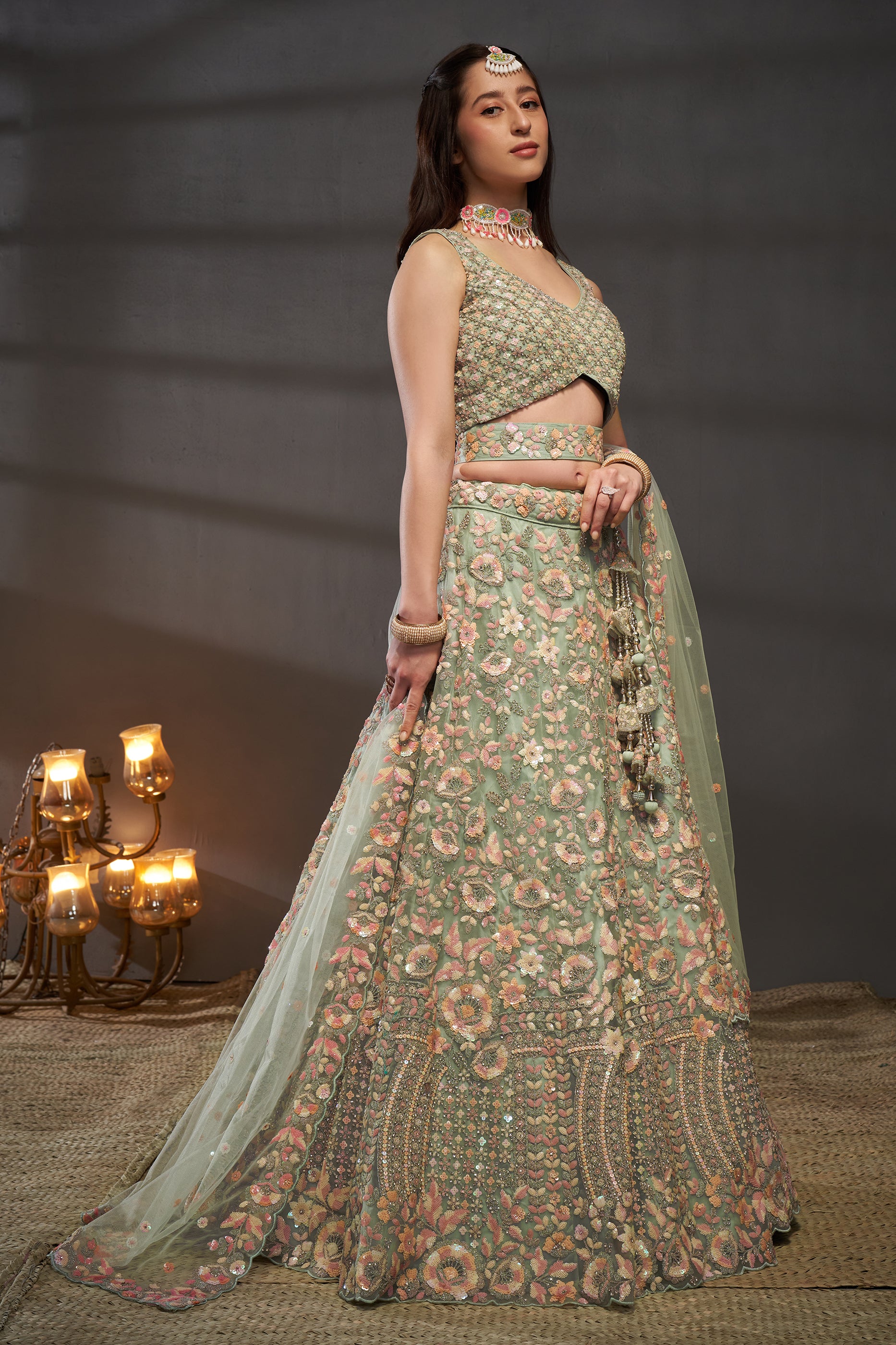 Sea Green Semi-Stitched Embroidered Net Lehenga-SAR12825_3_SareeButa.com