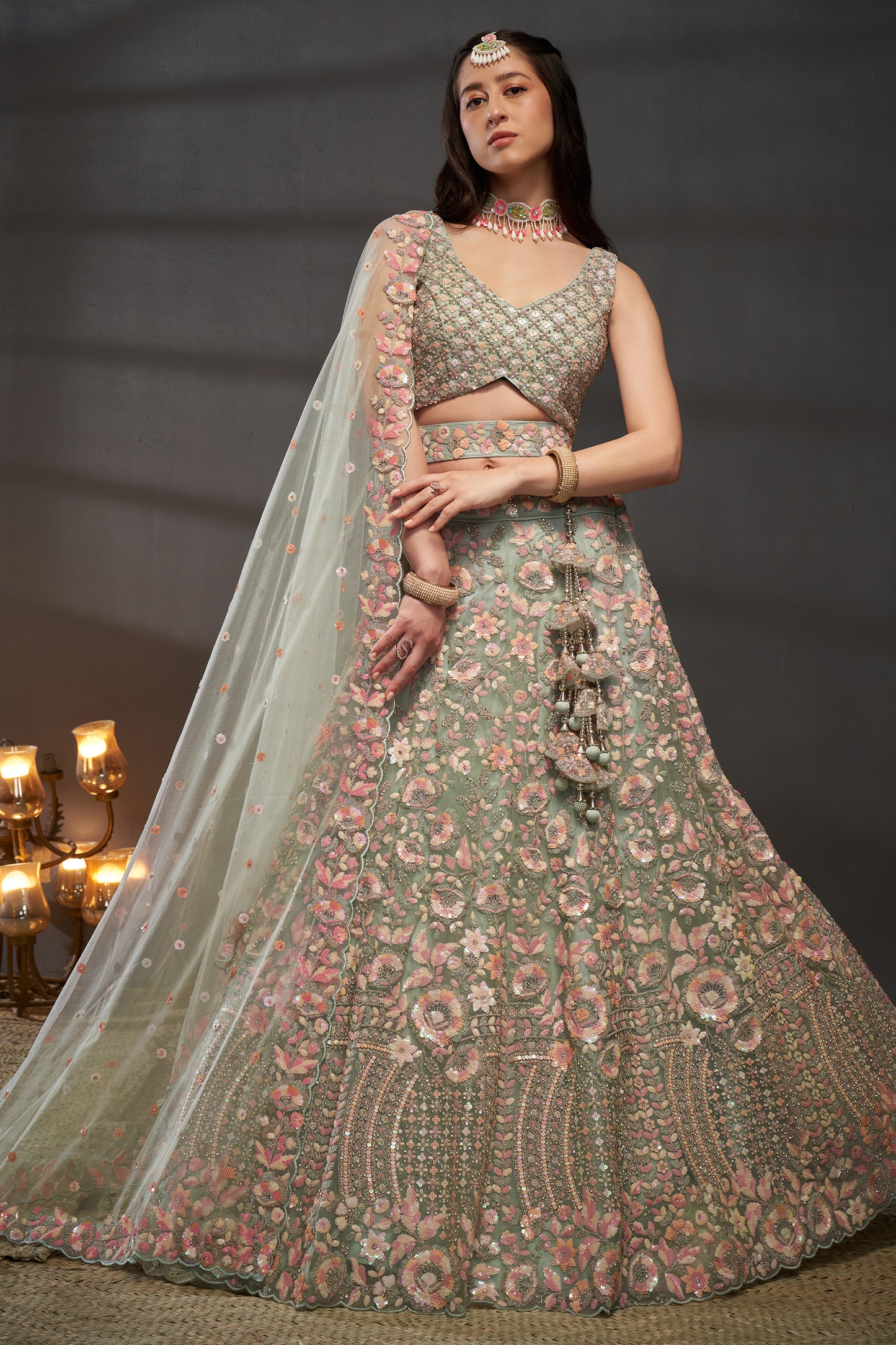 Sea Green Semi-Stitched Embroidered Net Lehenga-SAR12825_5_SareeButa.com