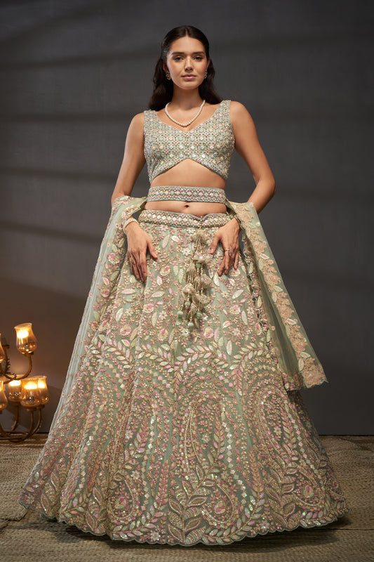 Sea Green Semi-Stitched Embroidered Net Lehenga-SAR12829_1_SareeButa.com