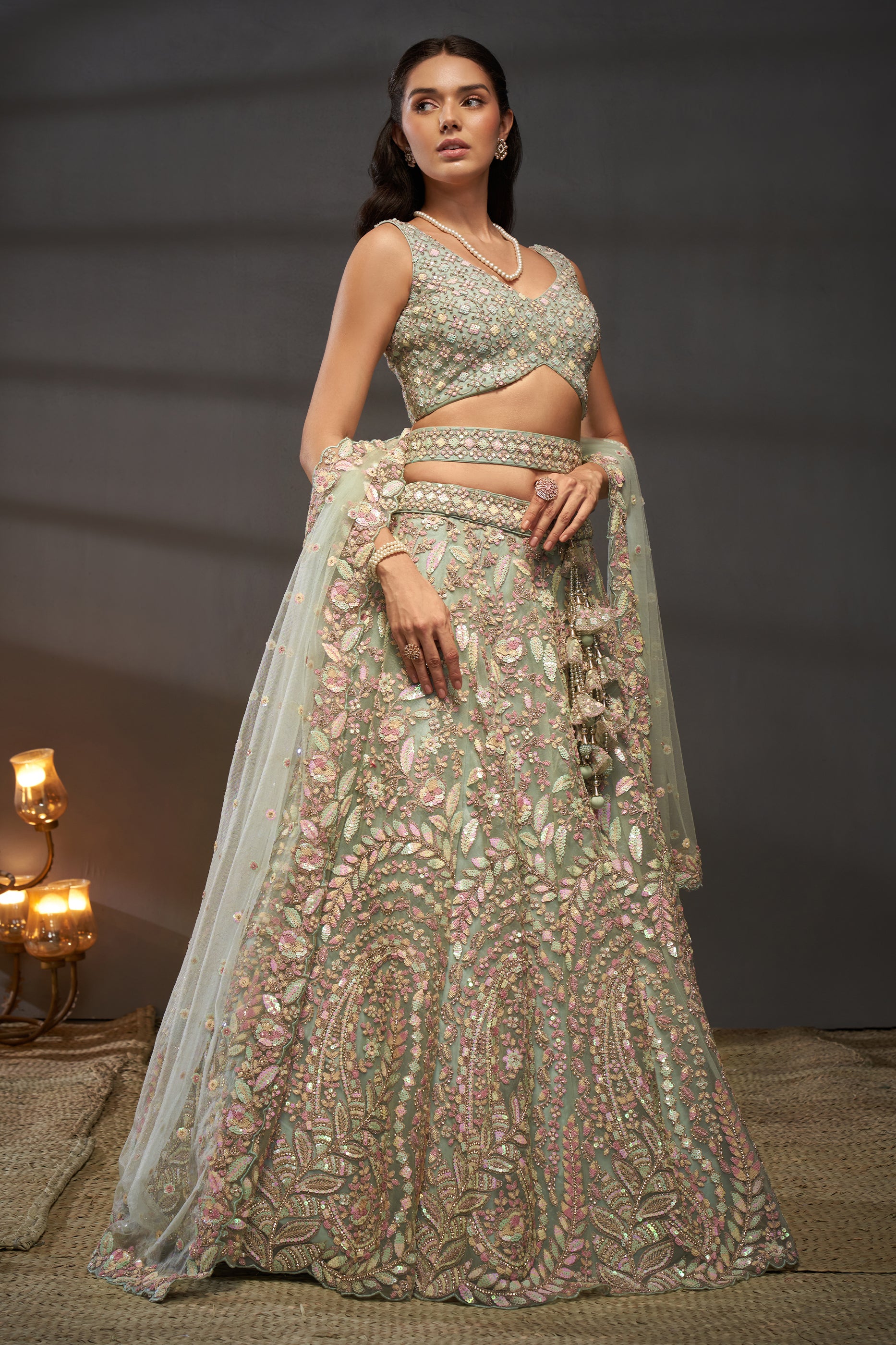Sea Green Semi-Stitched Embroidered Net Lehenga-SAR12829_4_SareeButa.com