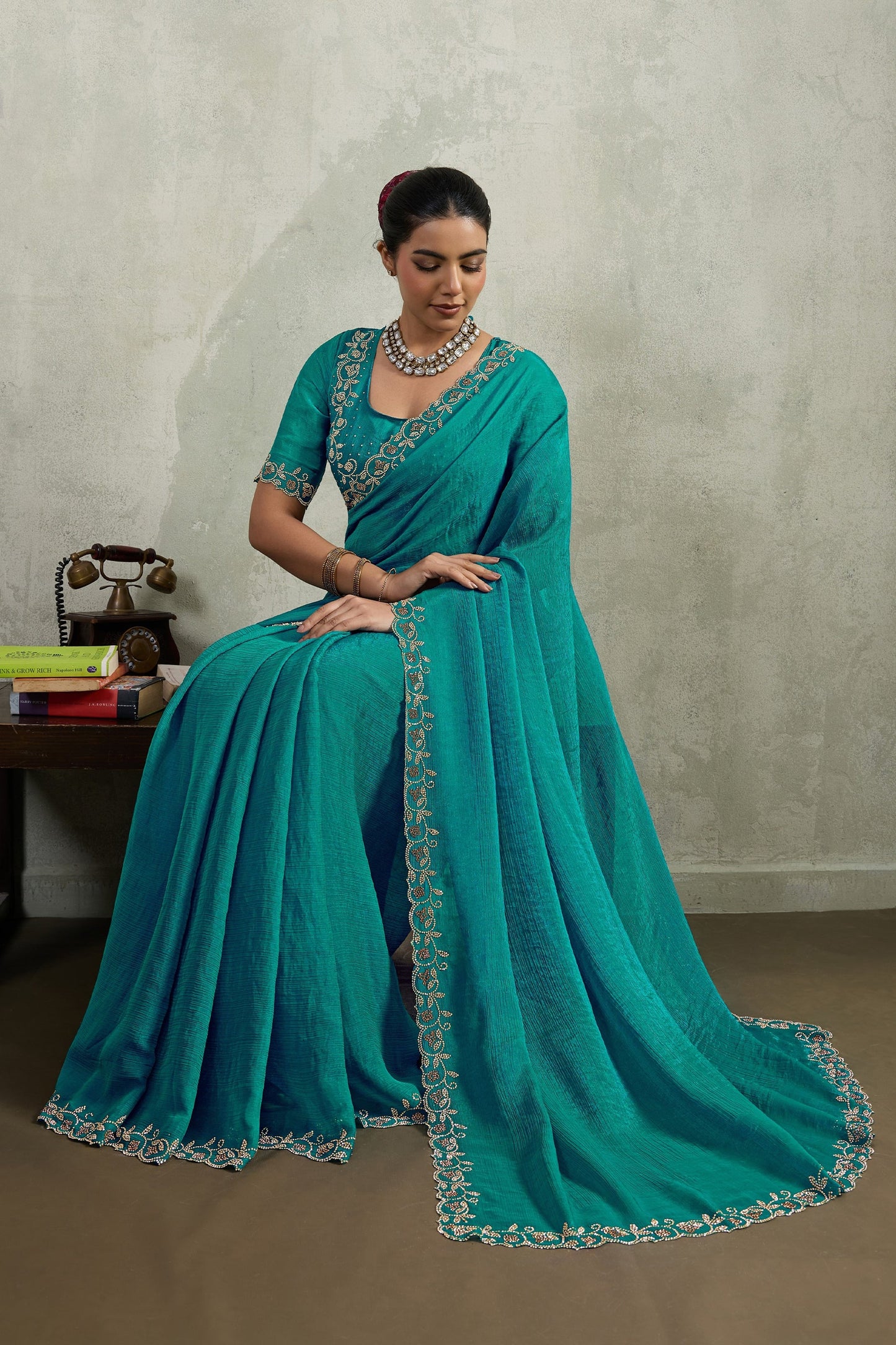 Sea Green Stone Work Chiffon Saree-SAR10418_2_SareeButa.com
