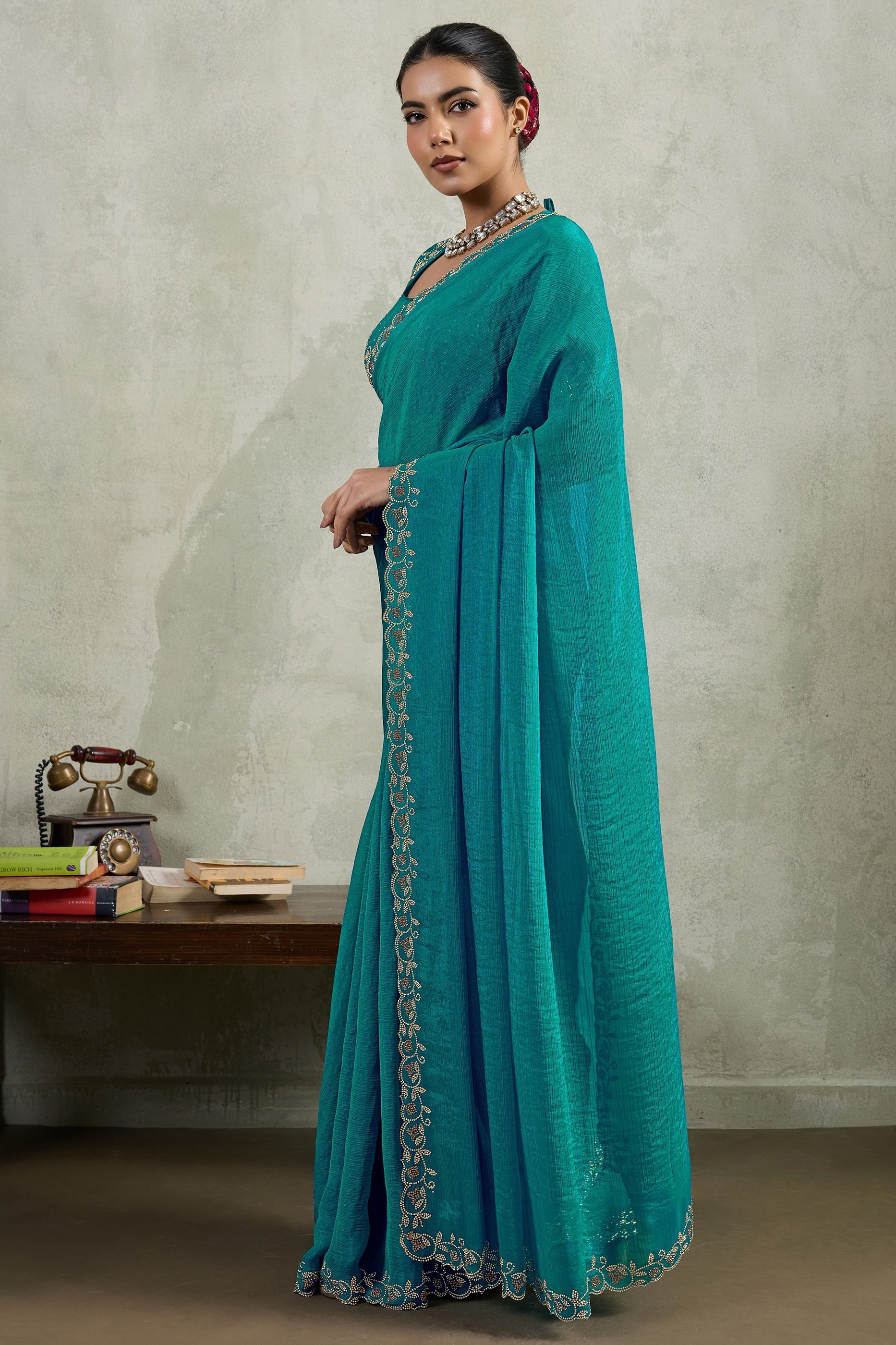 Sea Green Stone Work Chiffon Saree-SAR10418_3_SareeButa.com
