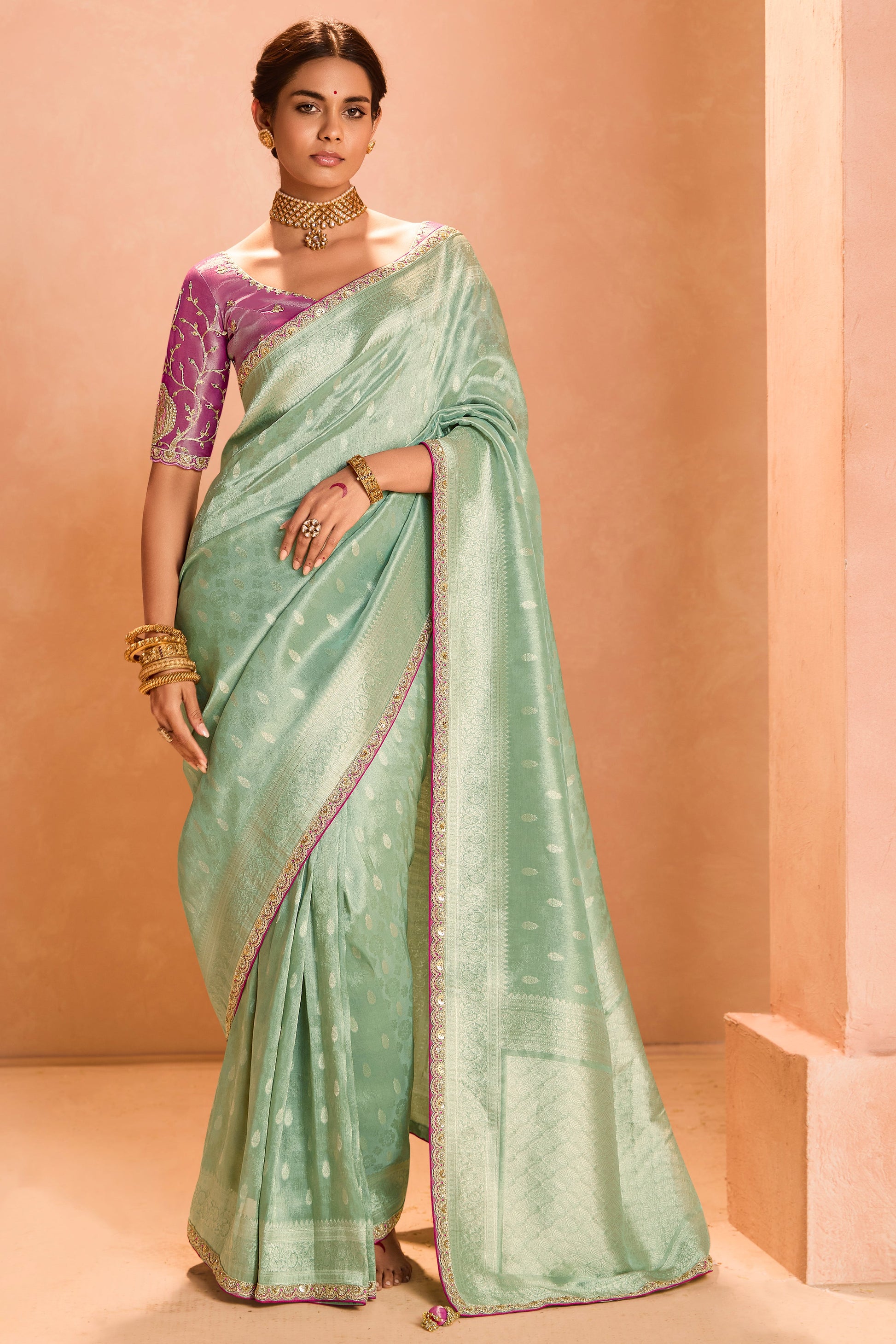 Sea Green Tissue Silk Saree with Zari Work-ZB133868_1_SareeButa.com