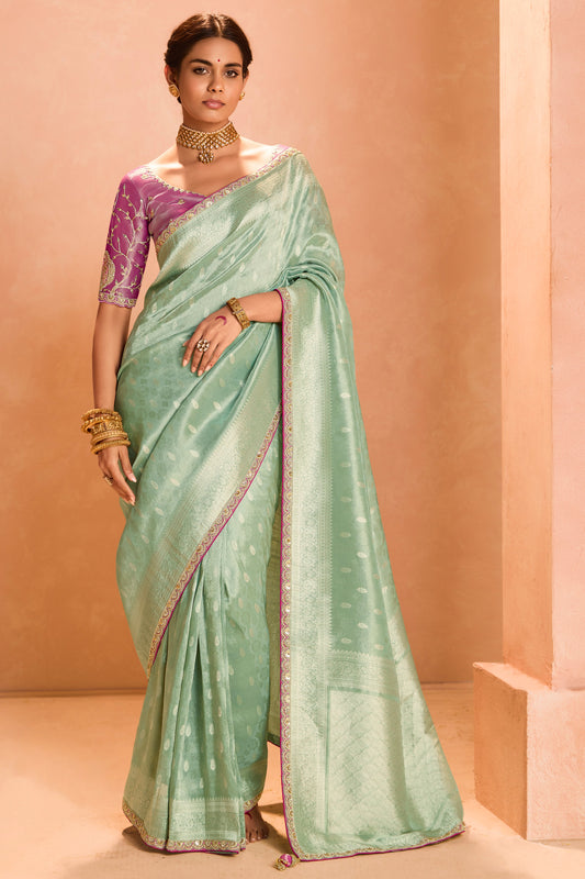 Sea Green Tissue Silk Saree with Zari Work-ZB133868_1_SareeButa.com