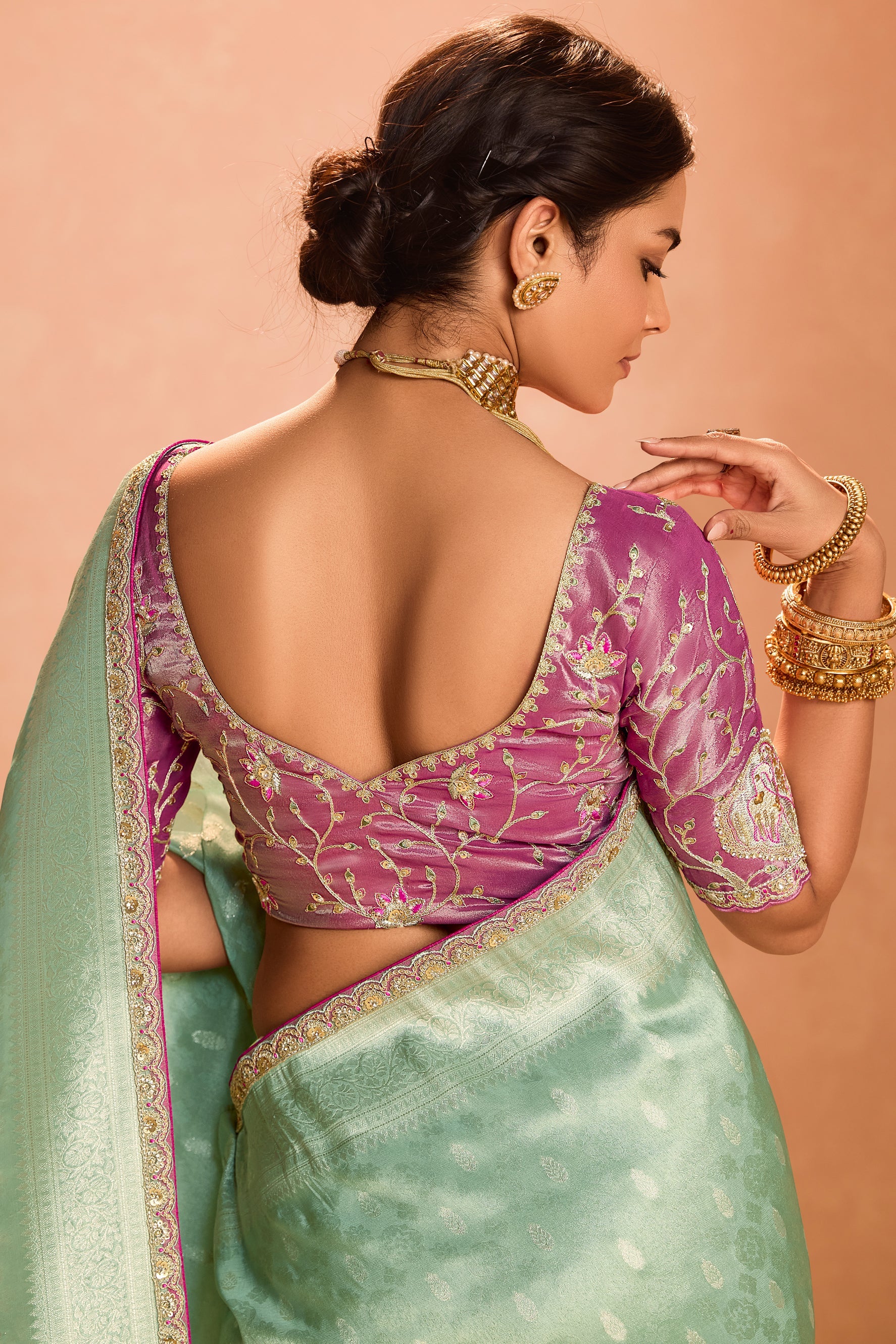 Sea Green Tissue Silk Saree with Zari Work-ZB133868_3_SareeButa.com