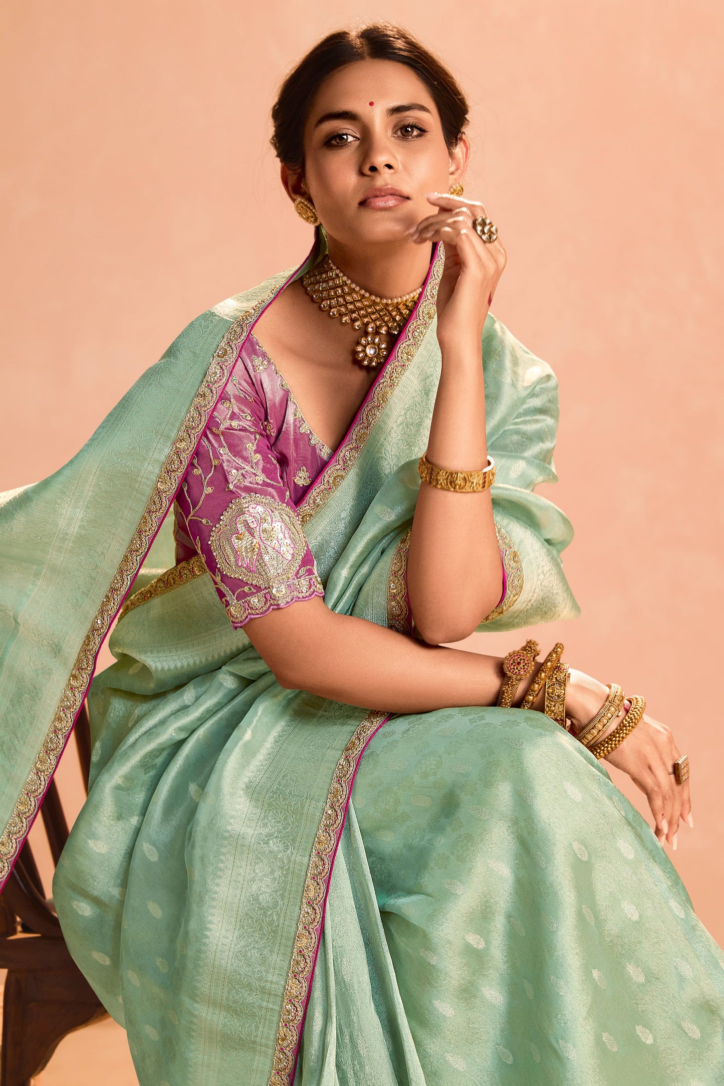 Sea Green Tissue Silk Saree with Zari Work-ZB133868_4_SareeButa.com