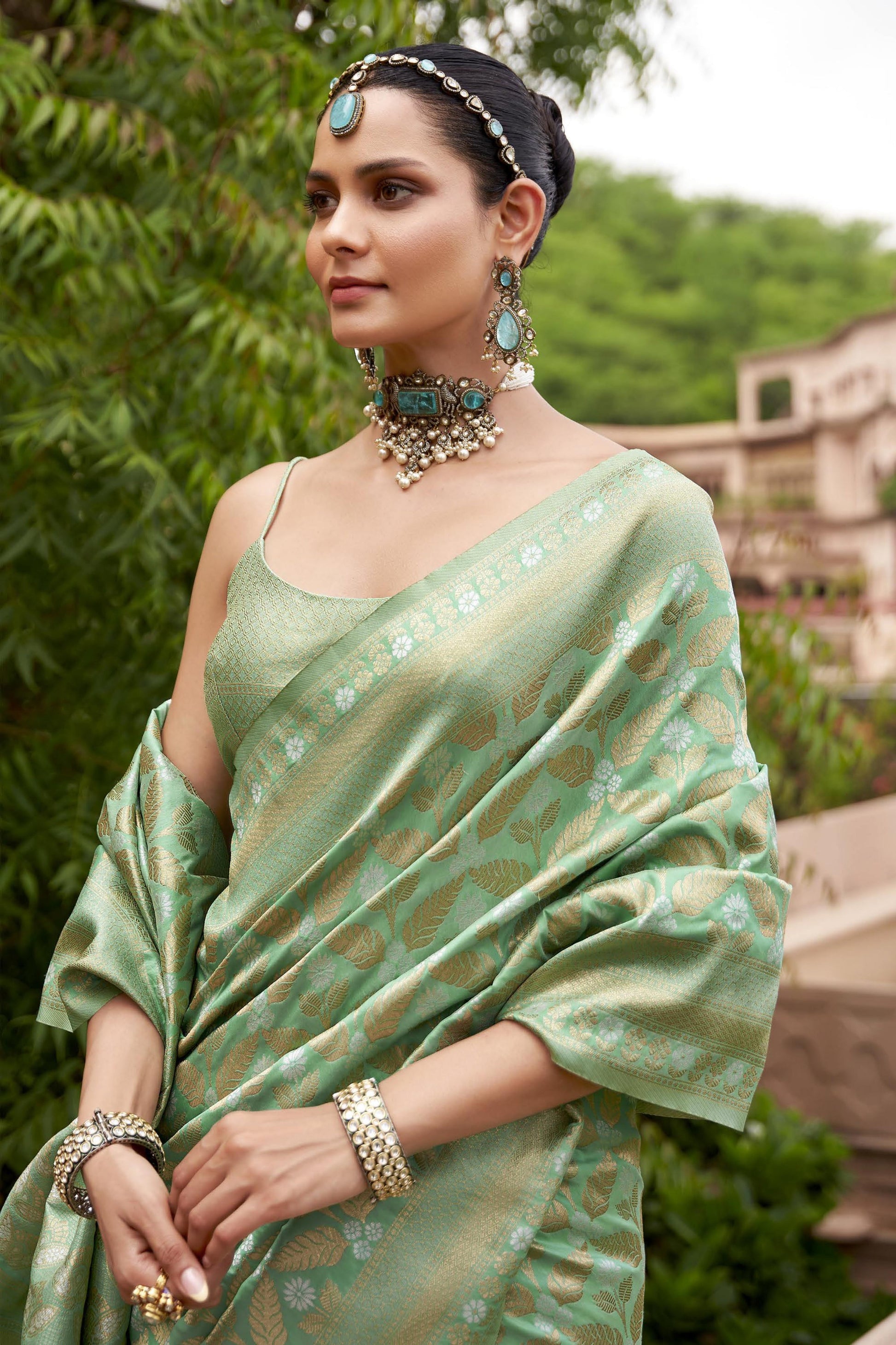 Sea Green Woven Banarasi Saree-ZB133391_2_SareeButa.com