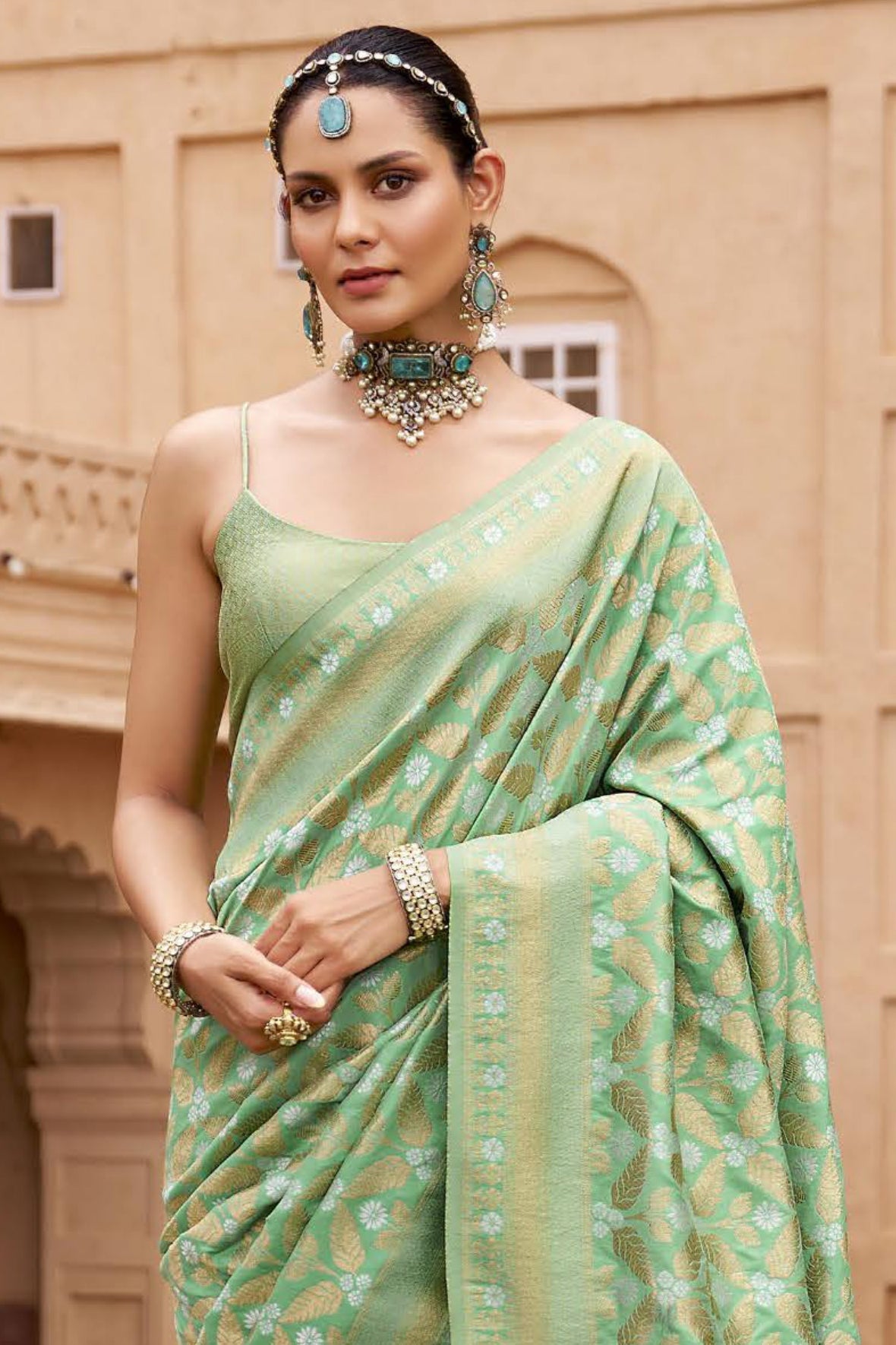 Sea Green Woven Banarasi Saree-ZB133391_3_SareeButa.com