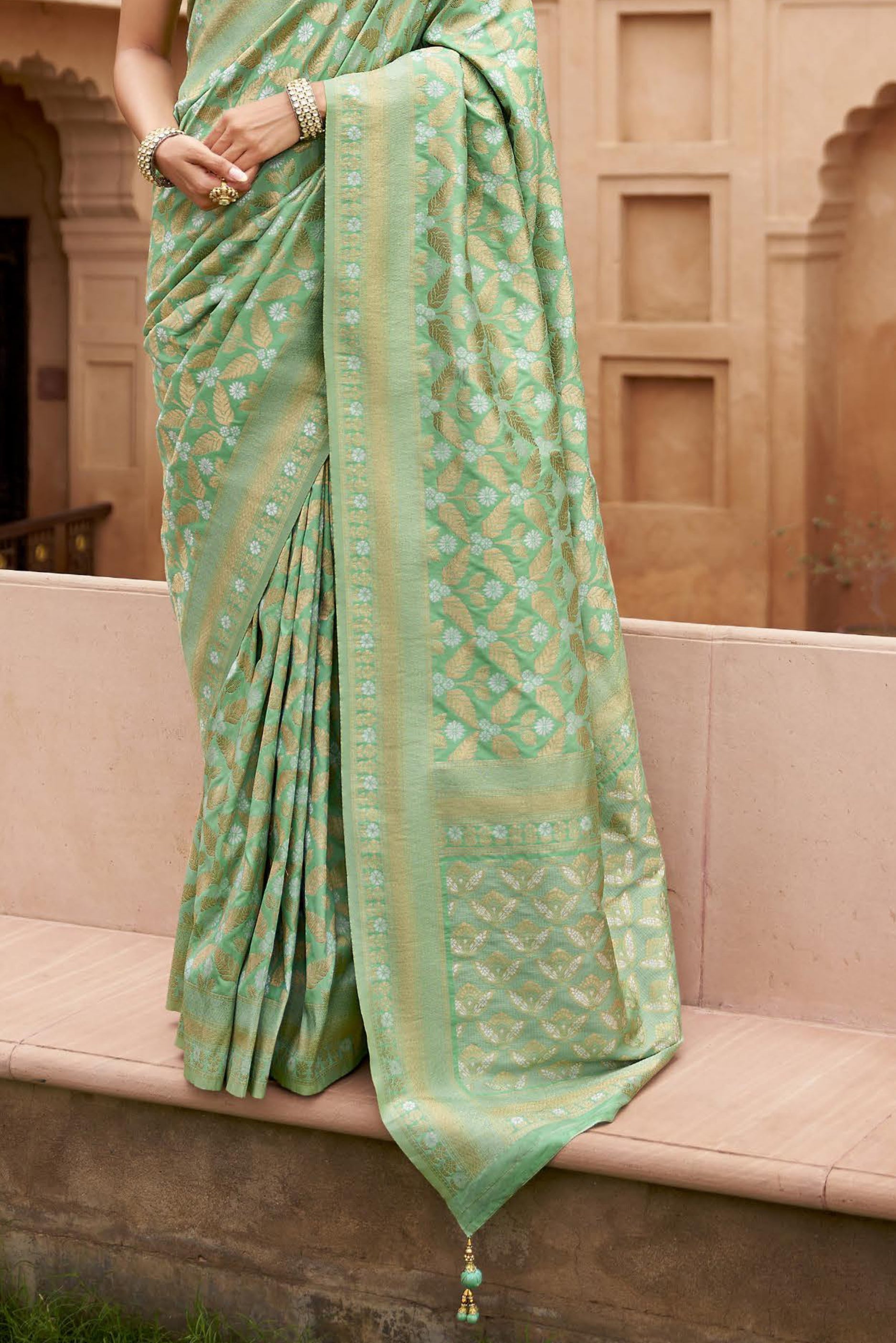 Sea Green Woven Banarasi Saree-ZB133391_4_SareeButa.com