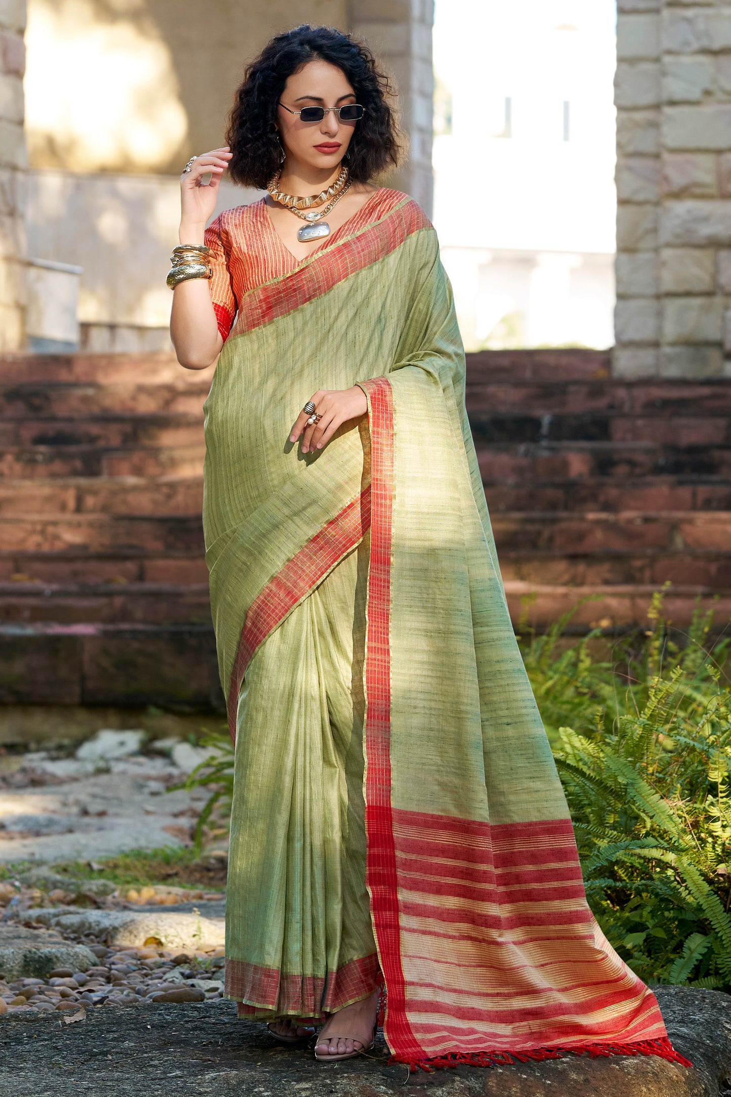 Sea Green Woven Cotton Silk Saree-ZB134029_1_SareeButa.com