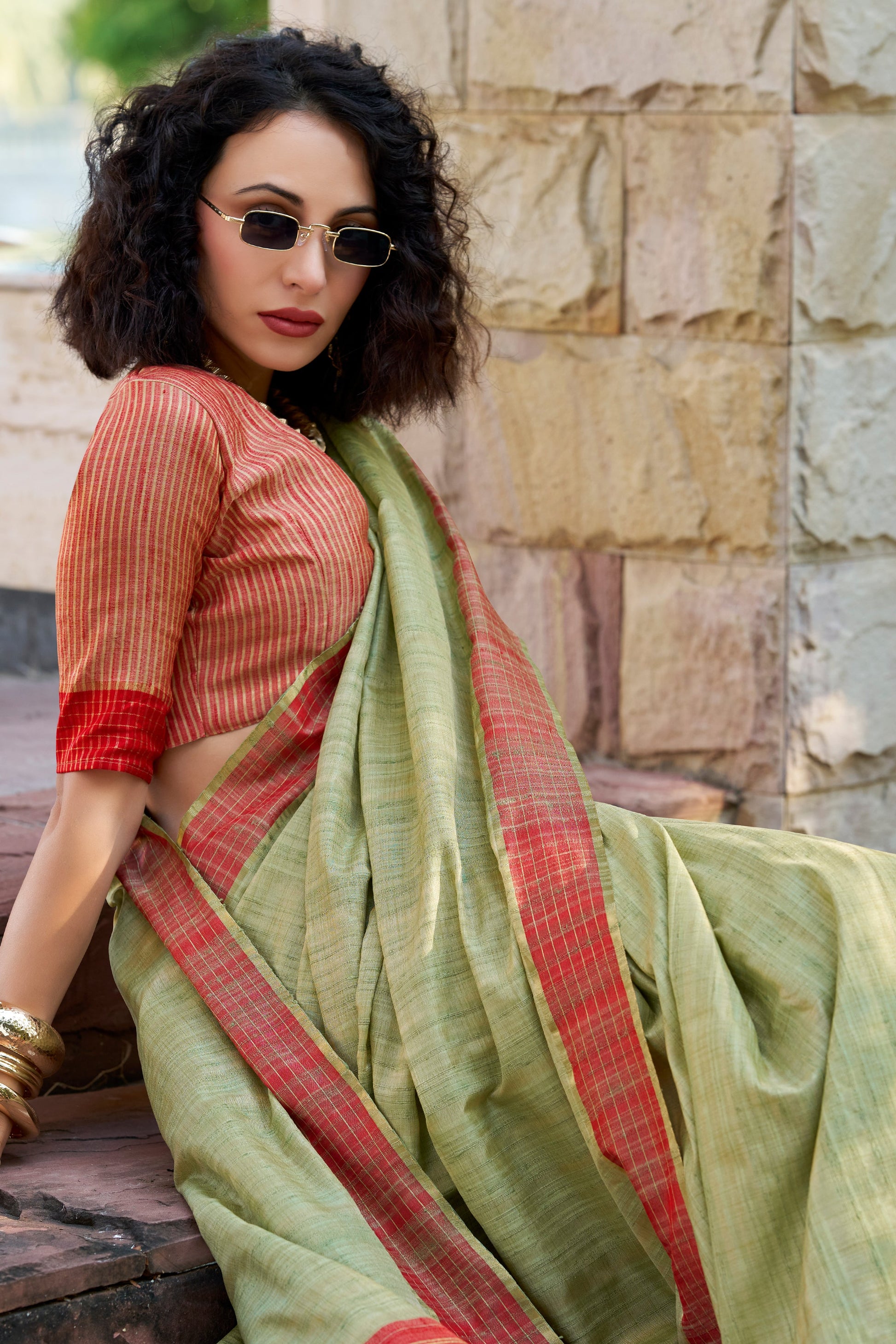 Sea Green Woven Cotton Silk Saree-ZB134029_2_SareeButa.com