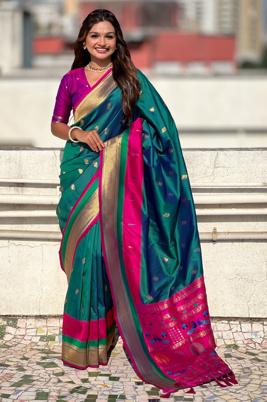 Sea Green Woven Paithani Saree-ZB134842_1_SareeButa.com