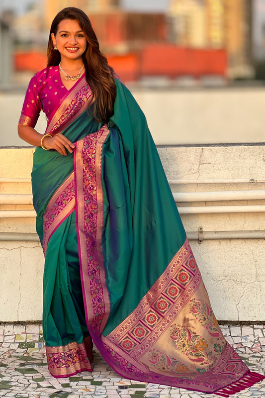 Sea Green Woven Paithani Saree-ZB134850_1_SareeButa.com