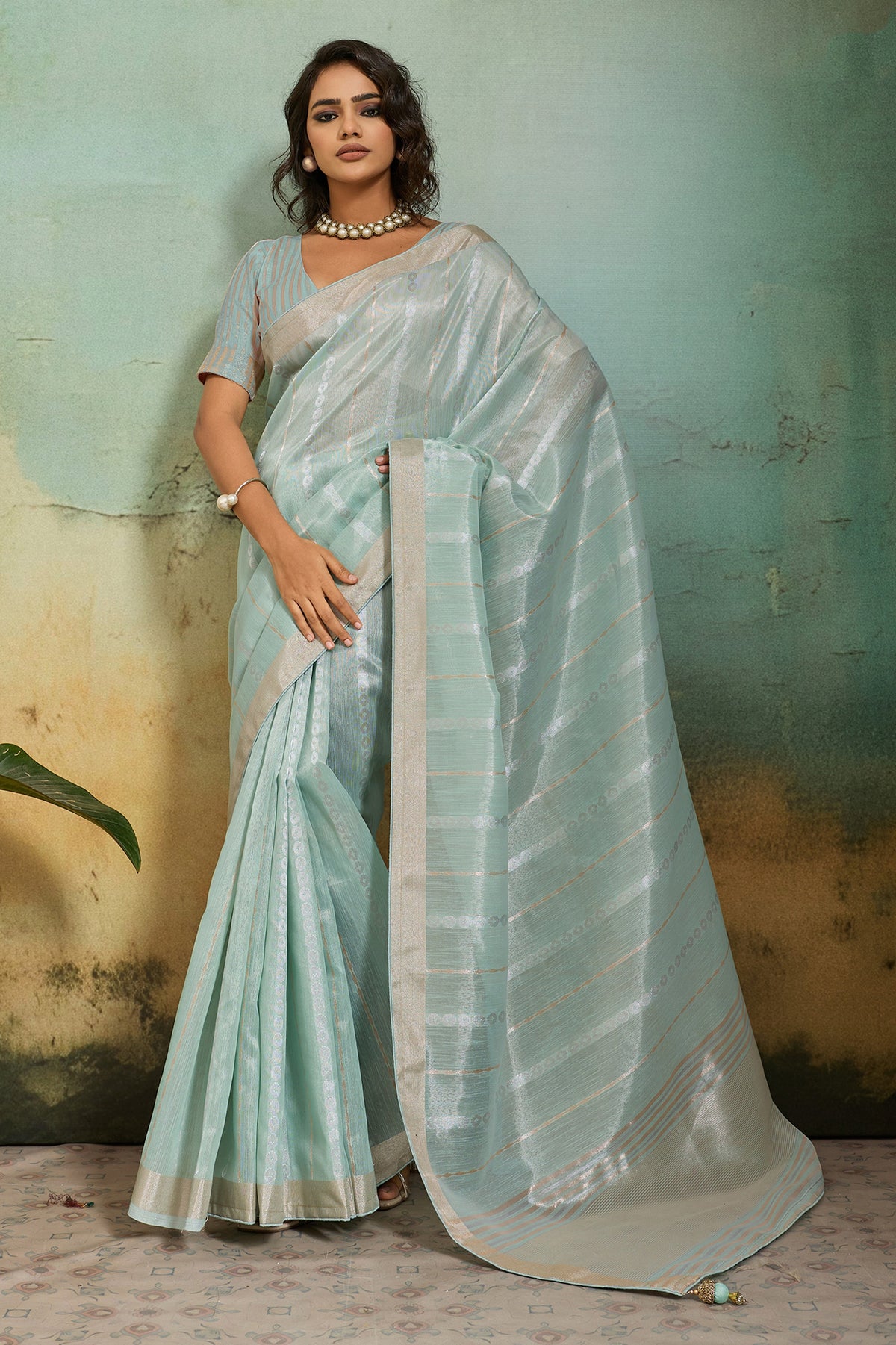 Sea Green Woven Tissue Linen Saree-SAR12925_1_SareeButa.com