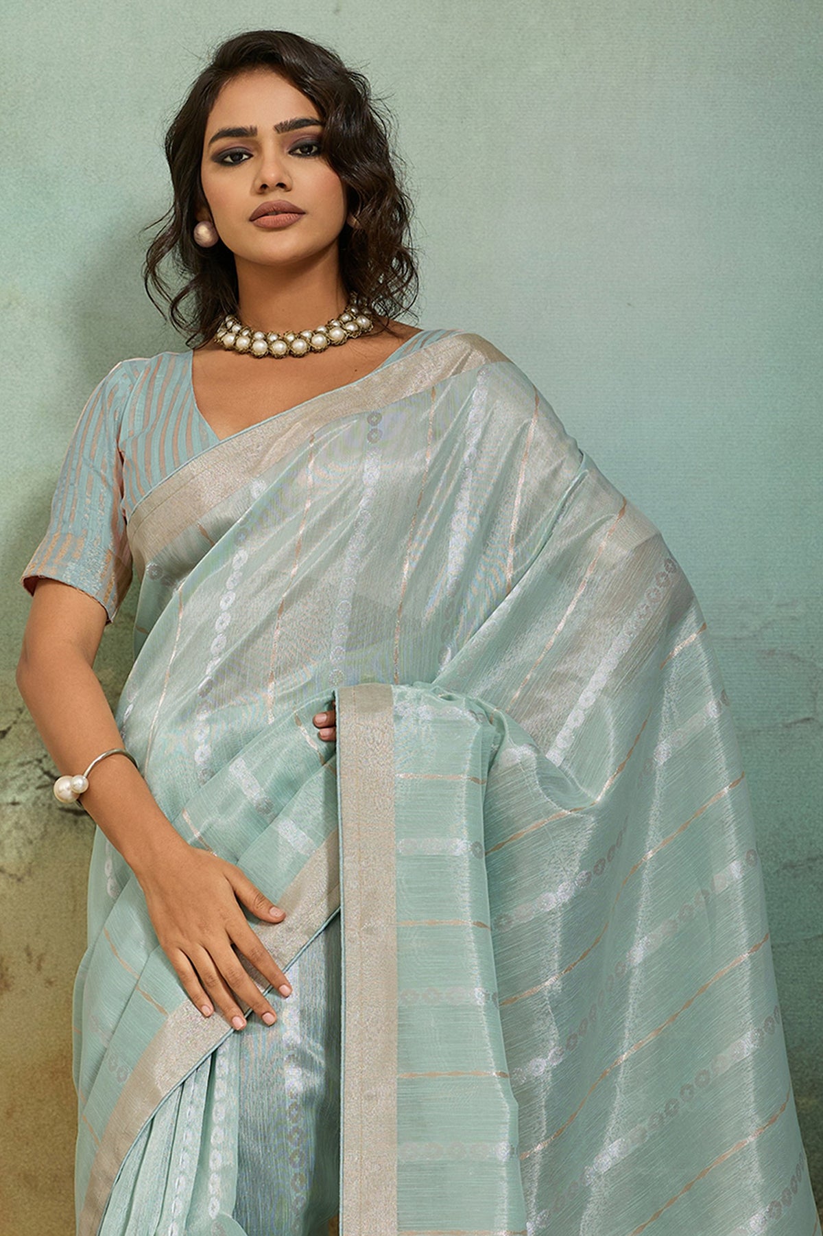 Sea Green Woven Tissue Linen Saree-SAR12925_4_SareeButa.com