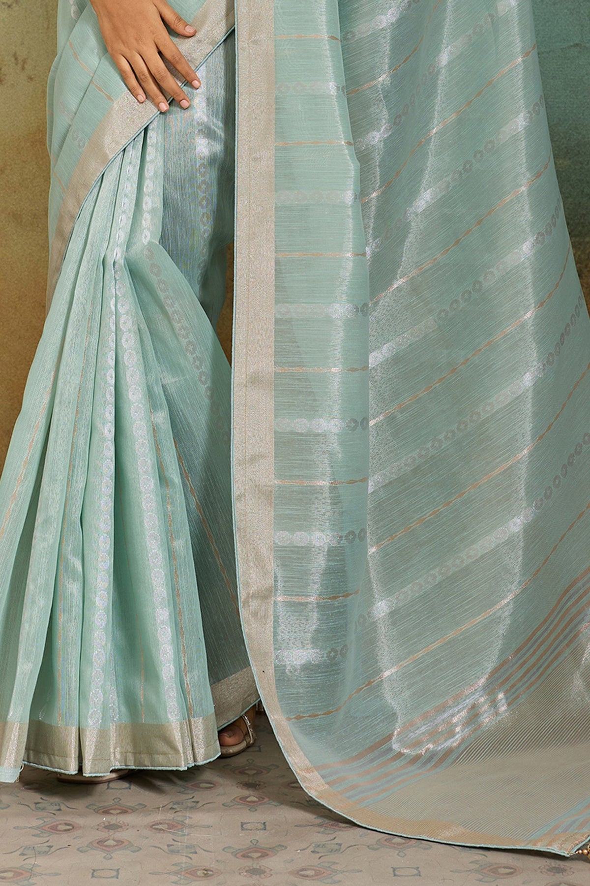 Sea Green Woven Tissue Linen Saree-SAR12925_5_SareeButa.com