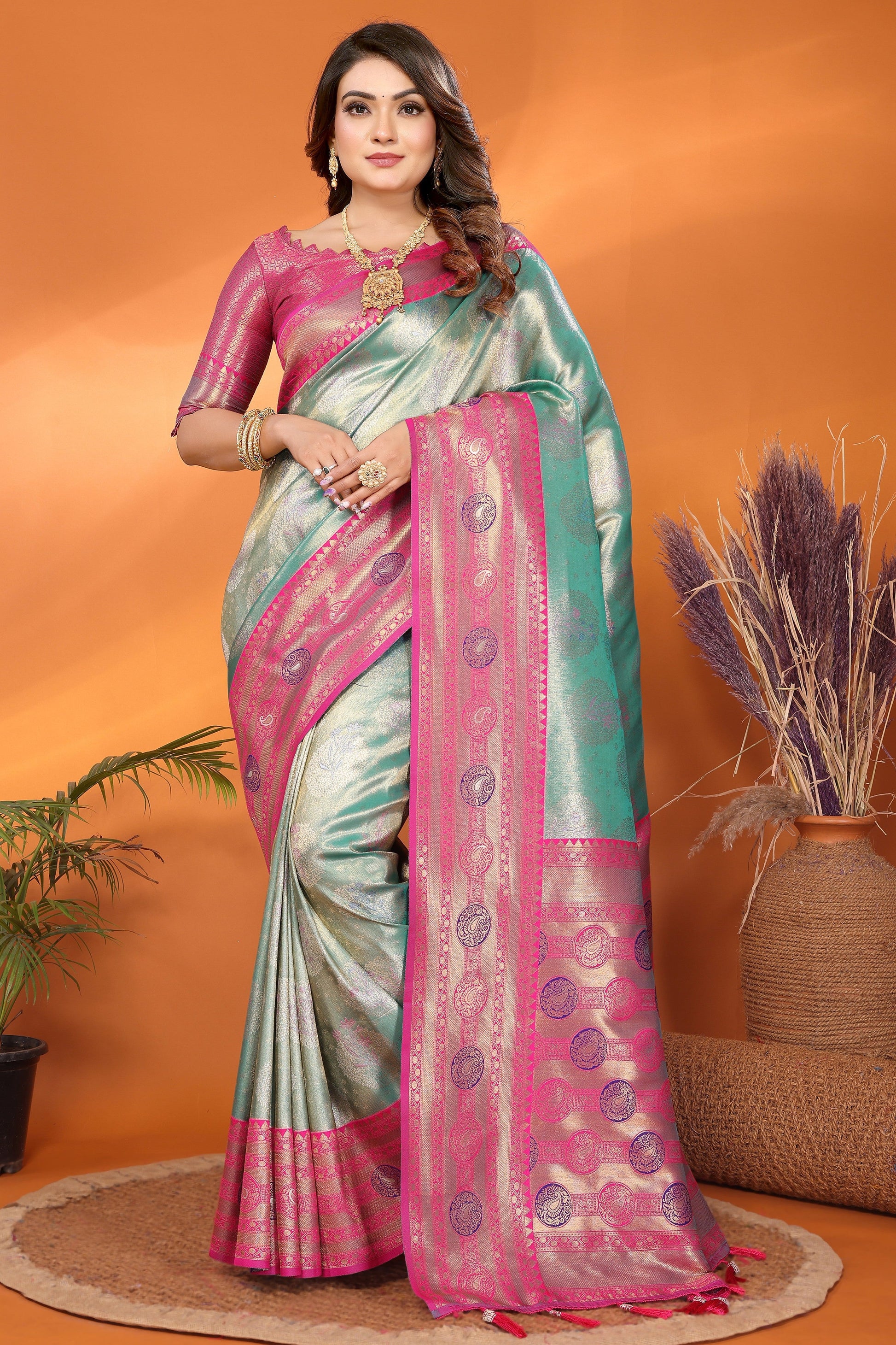 Sea Green Woven Tissue Silk Paithani Saree-ZB134822_1_SareeButa.com