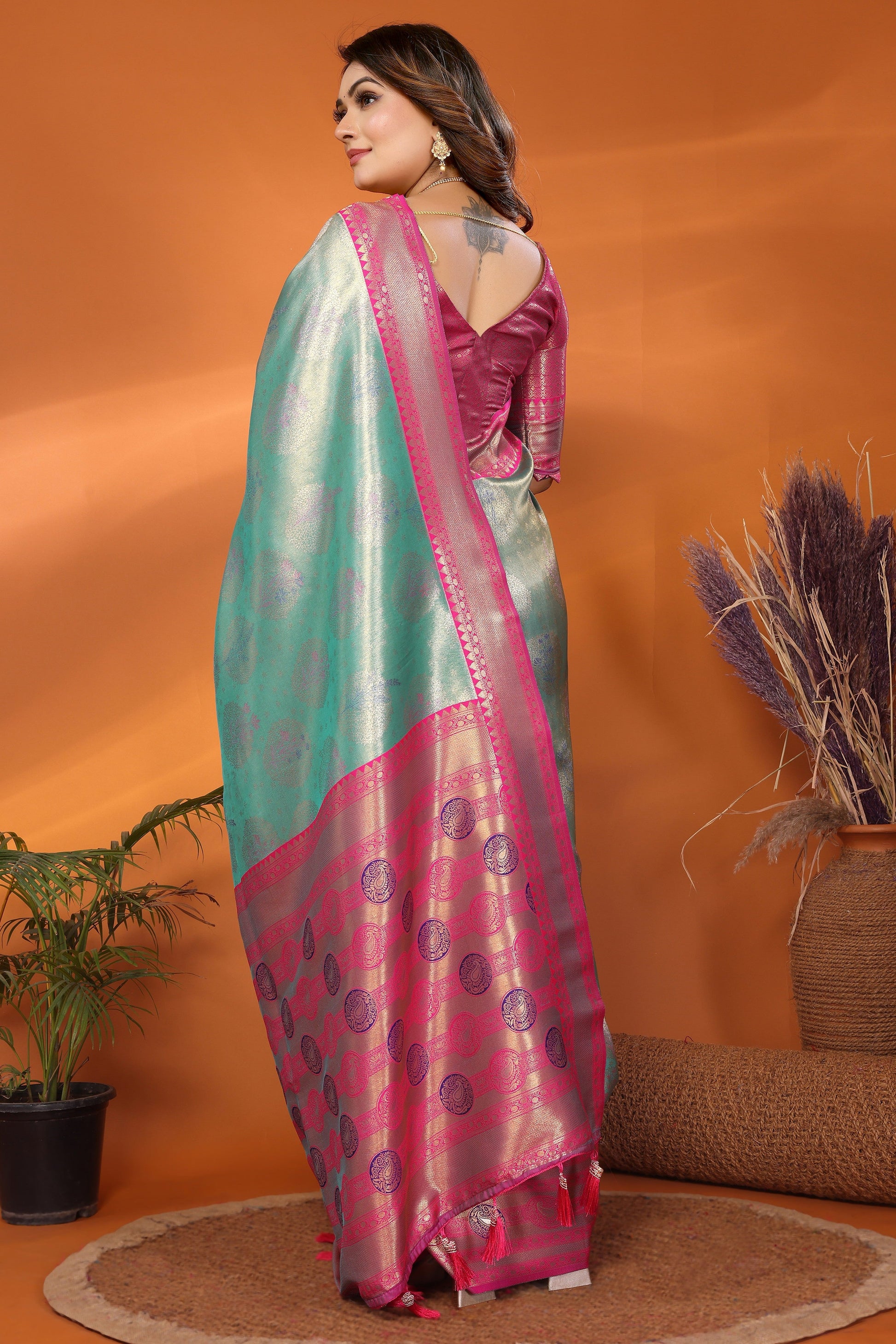 Sea Green Woven Tissue Silk Paithani Saree-ZB134822_3_SareeButa.com