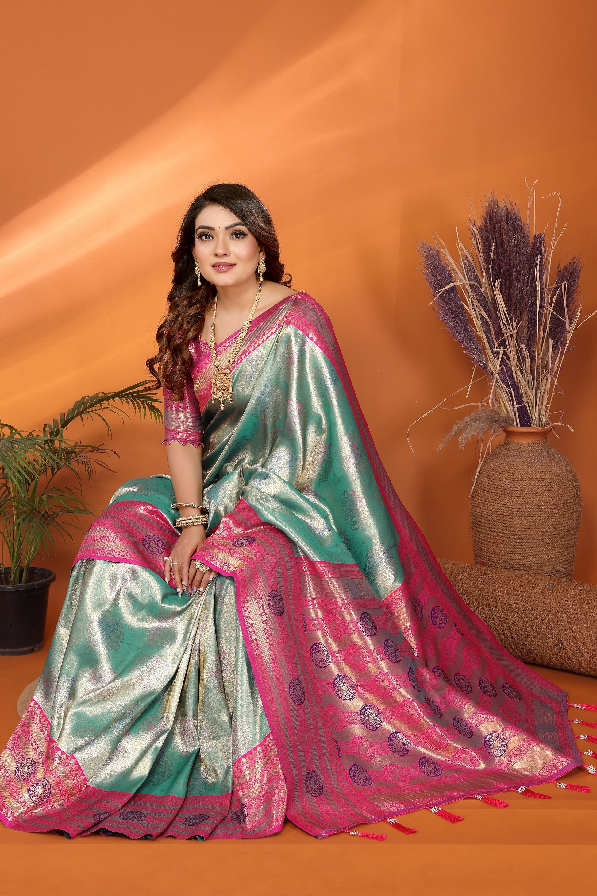 Sea Green Woven Tissue Silk Paithani Saree-ZB134822_4_SareeButa.com