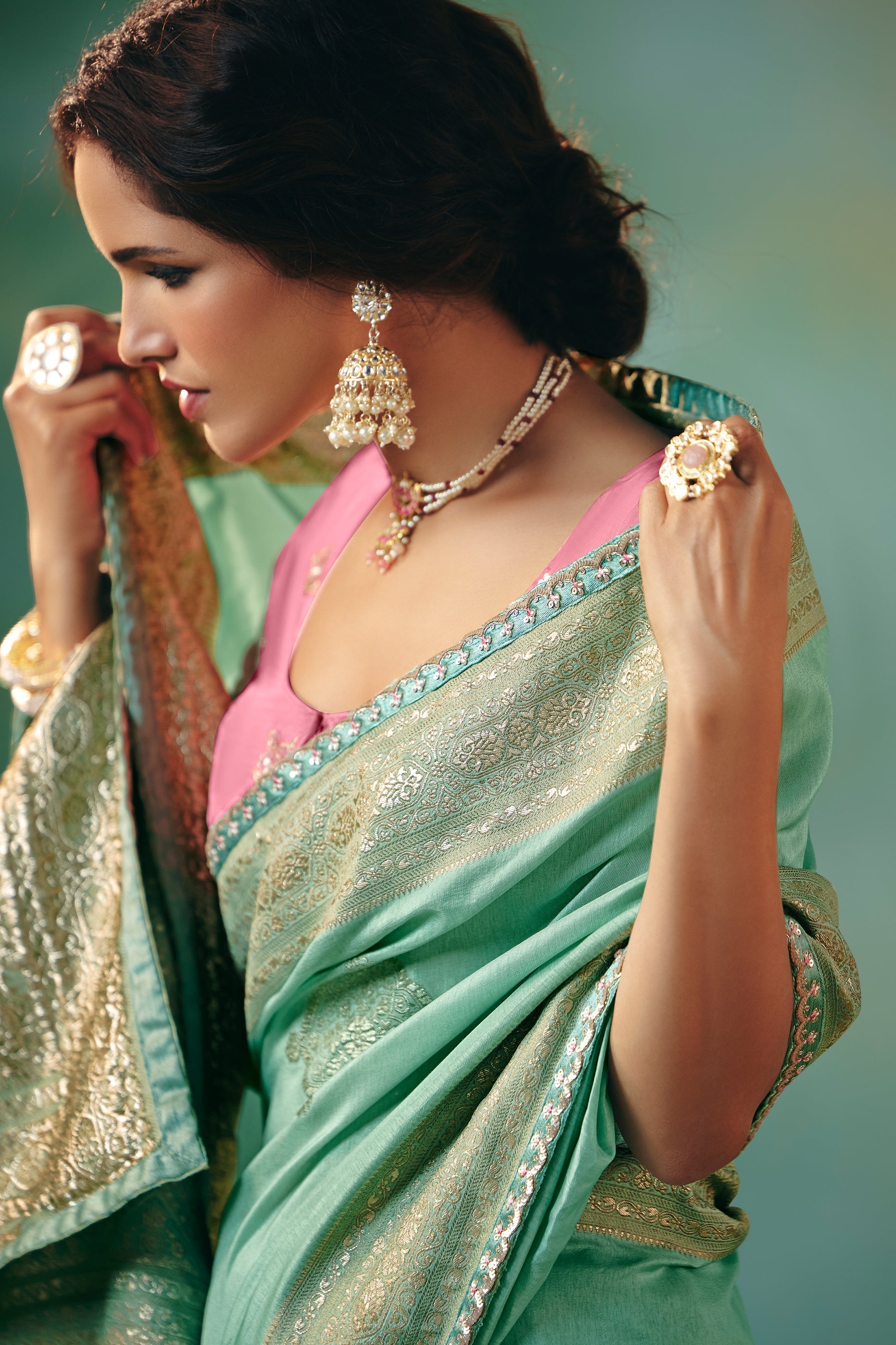 Sea Green Woven Viscose Silk Banarasi Saree-SAR10575_3_SareeButa.com