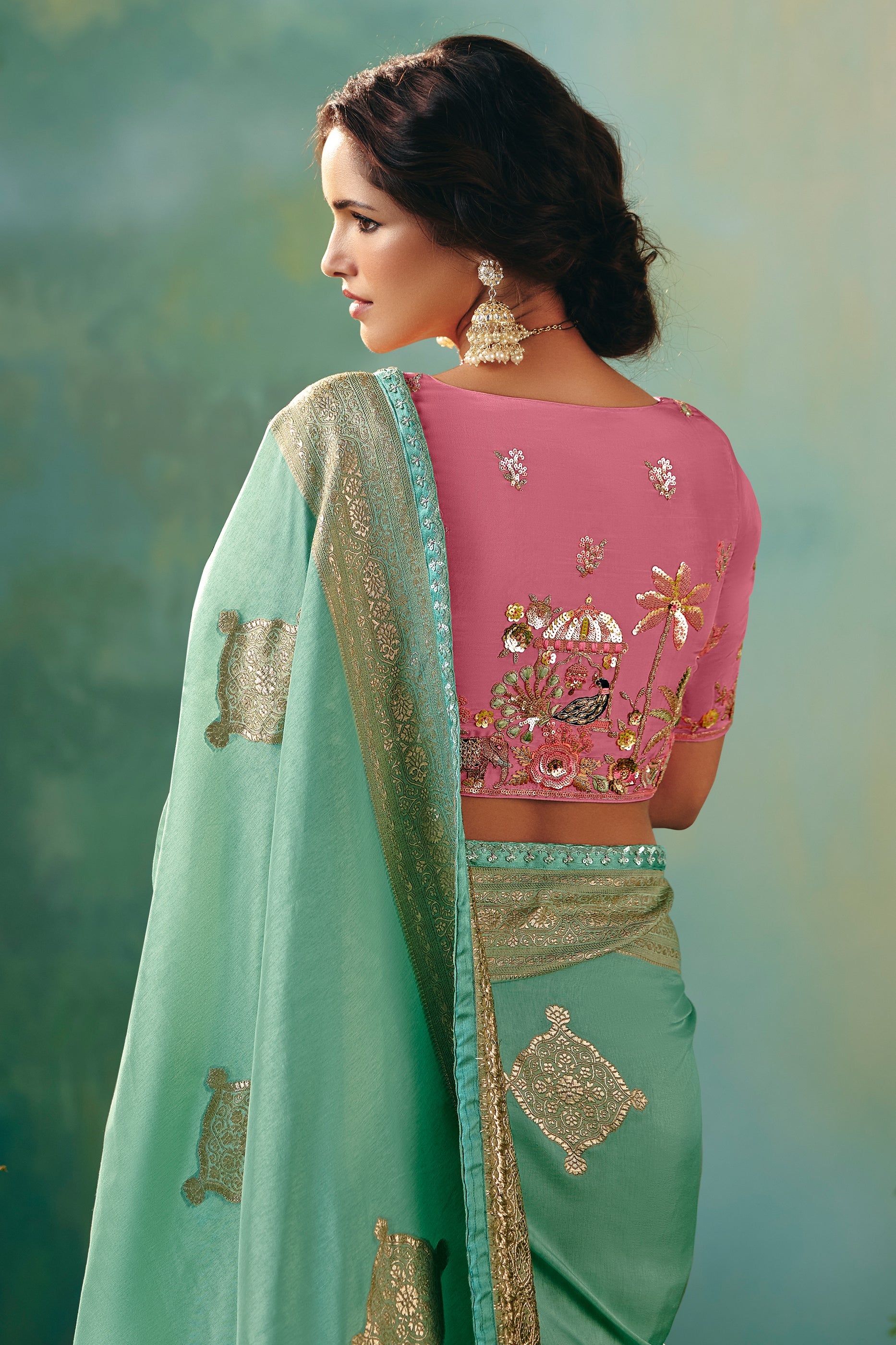 Sea Green Woven Viscose Silk Banarasi Saree-SAR10575_4_SareeButa.com