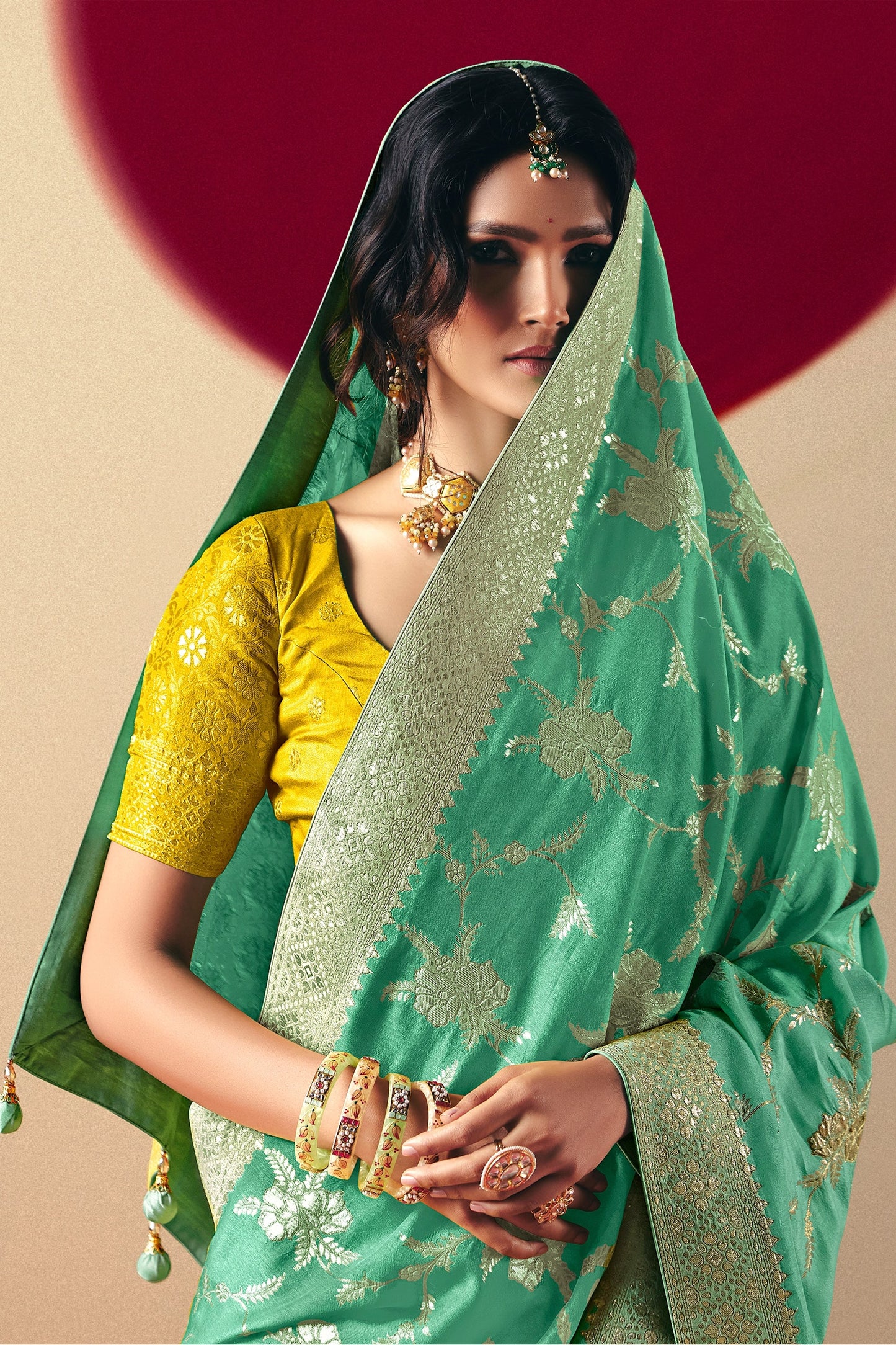 Sea Green Woven Viscose Silk Saree With Brocade Blouse-SAR10250_2_SareeButa.com