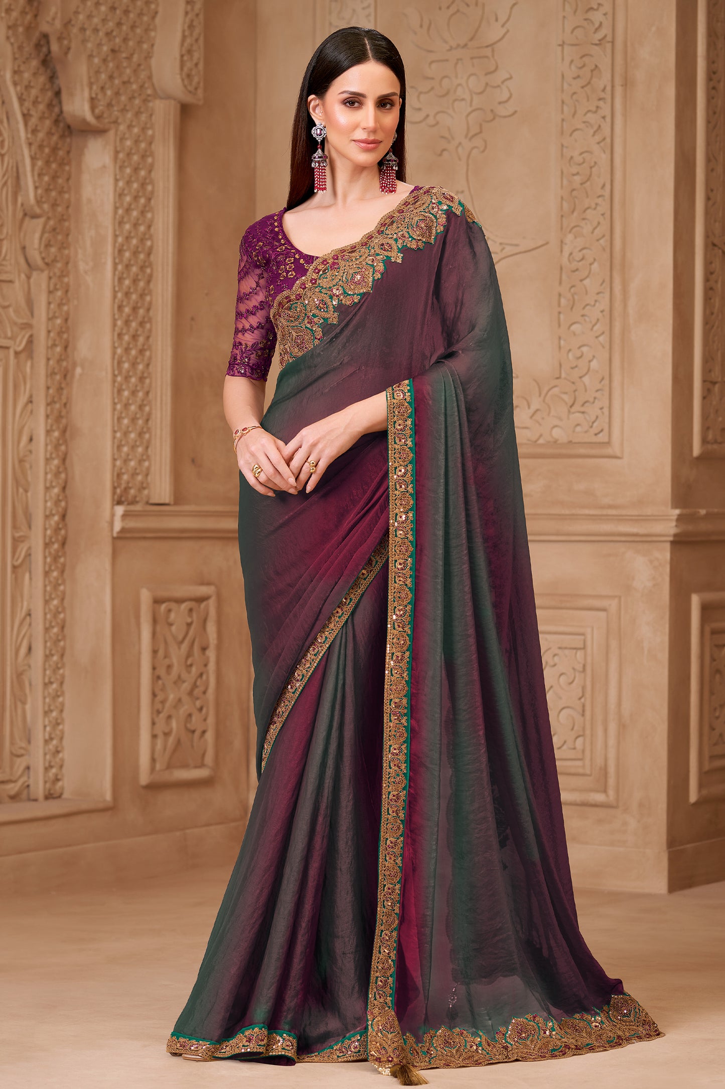 Shaded Green Embroidered Satin Georgette Saree-SAR12475_1_SareeButa.com