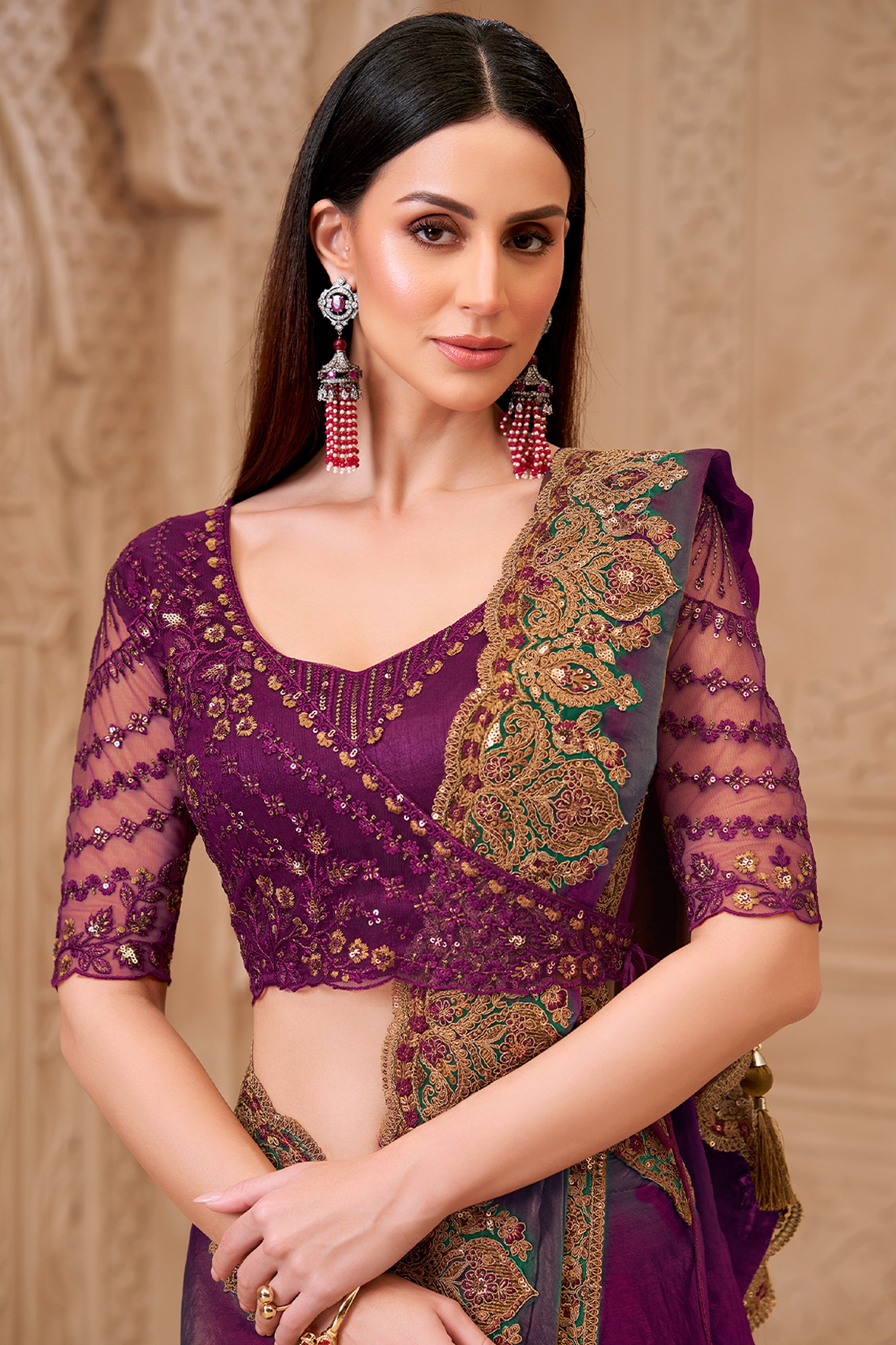 Shaded Green Embroidered Satin Georgette Saree-SAR12475_2_SareeButa.com