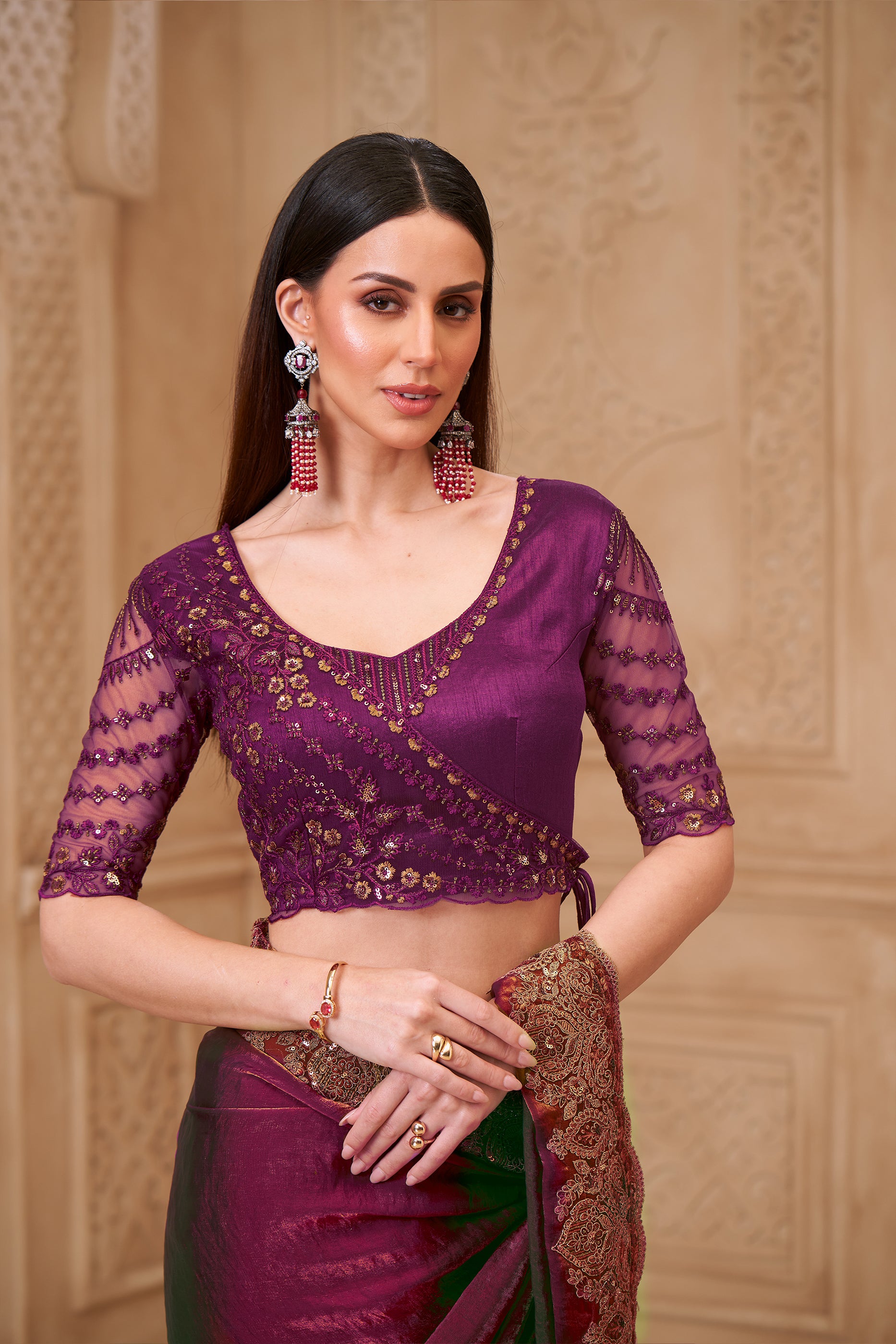 Shaded Green Embroidered Satin Georgette Saree-SAR12475_4_SareeButa.com