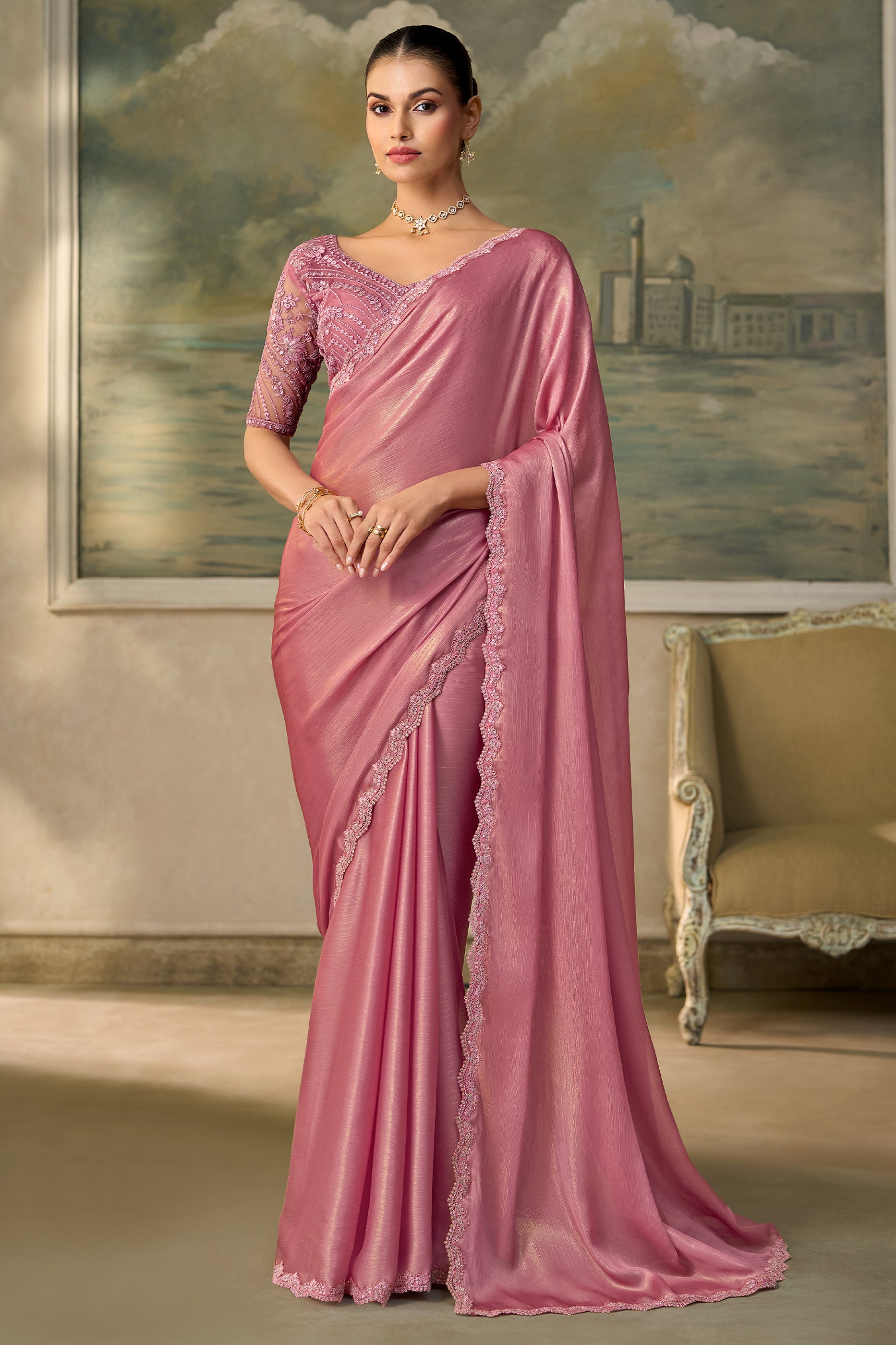 Shimmer Pink Embroidered Chiffon Saree-SAR13172_1_SareeButa.com