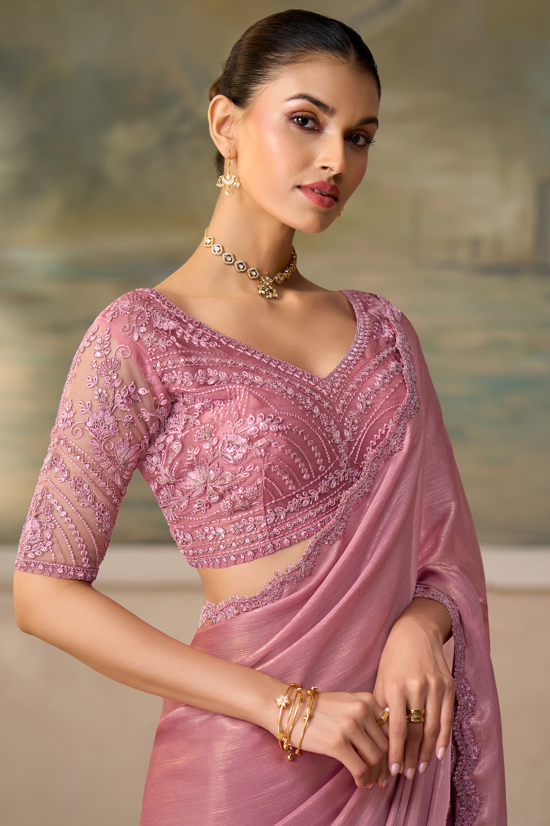 Shimmer Pink Embroidered Chiffon Saree-SAR13172_2_SareeButa.com