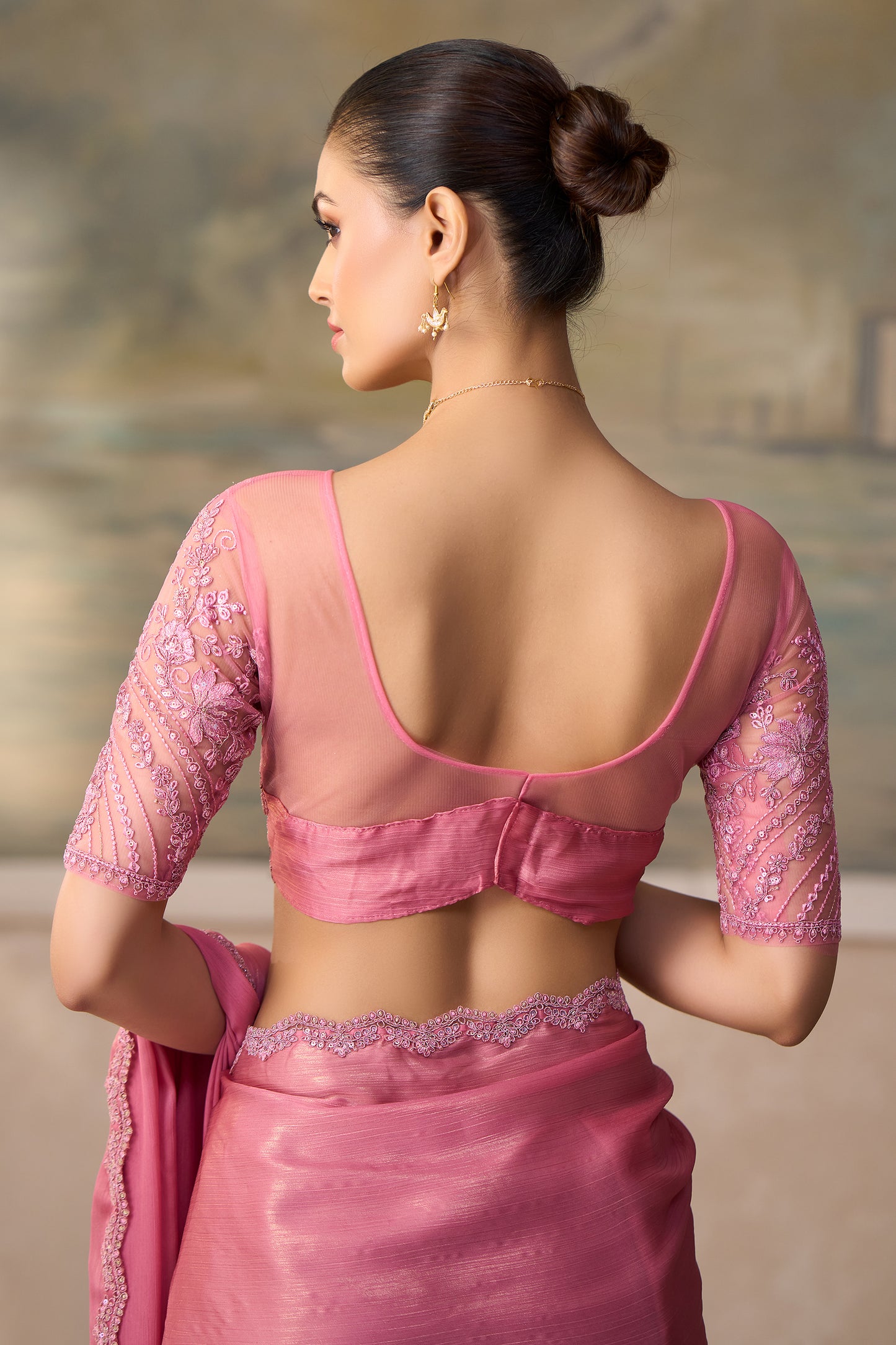 Shimmer Pink Embroidered Chiffon Saree-SAR13172_4_SareeButa.com