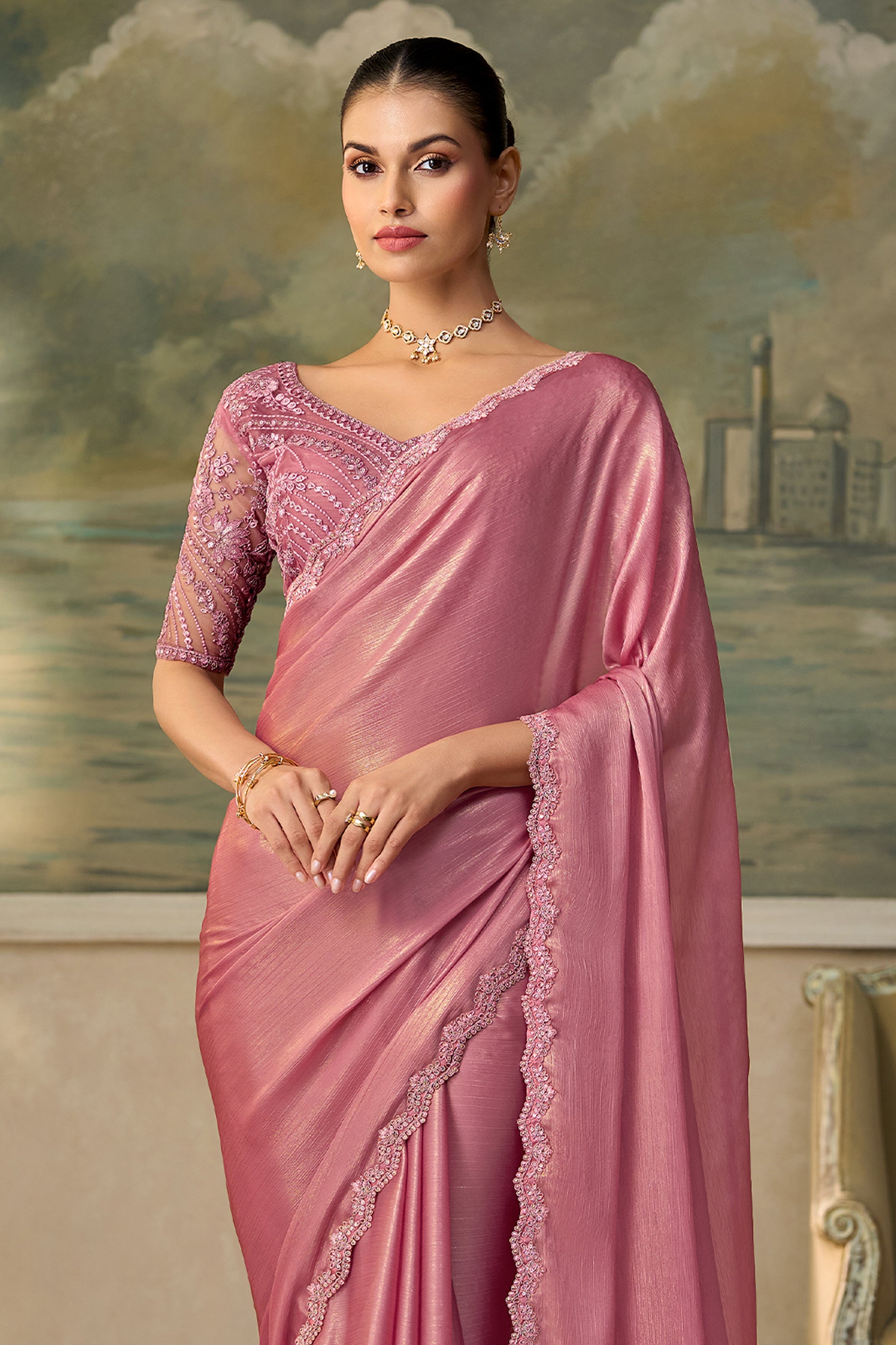 Shimmer Pink Embroidered Chiffon Saree-SAR13172_5_SareeButa.com
