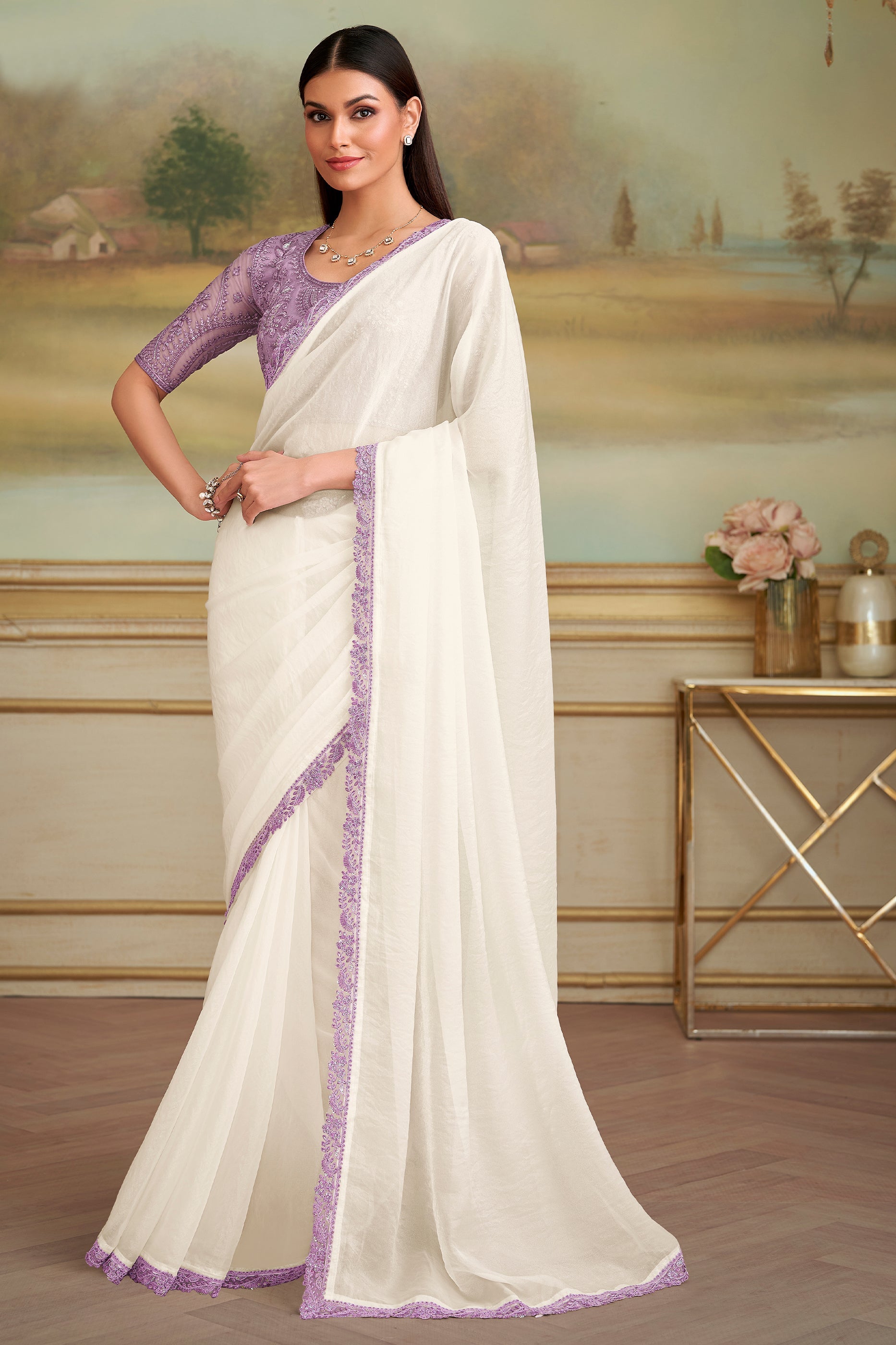 Shinning White Embroidered Georgette Saree-SAR10838_1_SareeButa.com