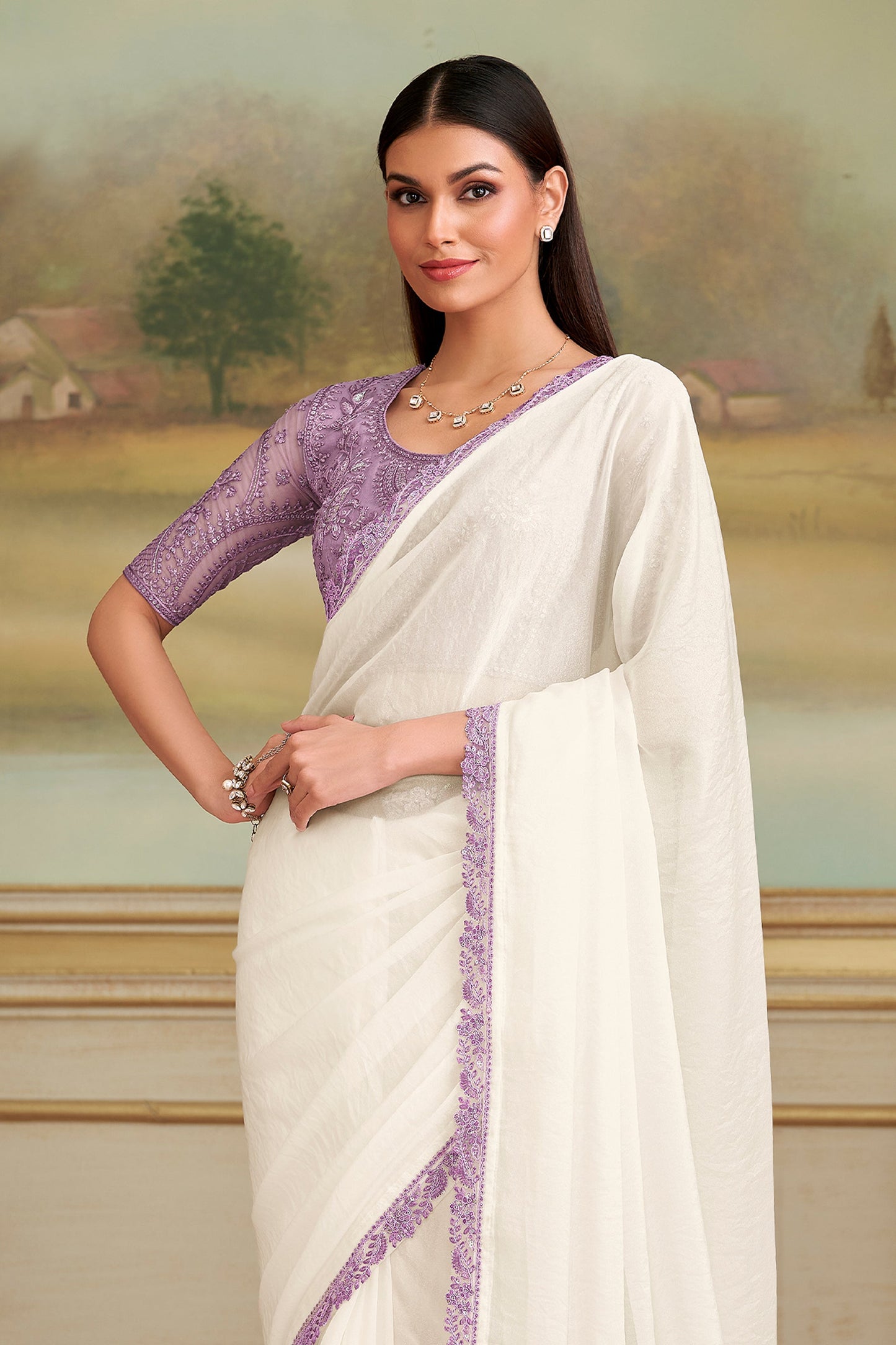 Shinning White Embroidered Georgette Saree-SAR10838_3_SareeButa.com