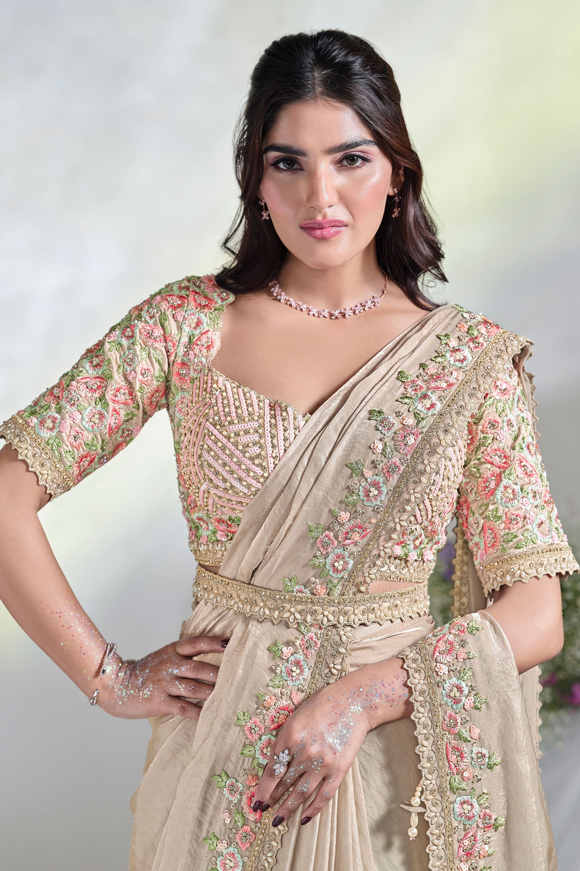 Silver Satin Silk Readymade Saree-ZB133490_2_SareeButa.com