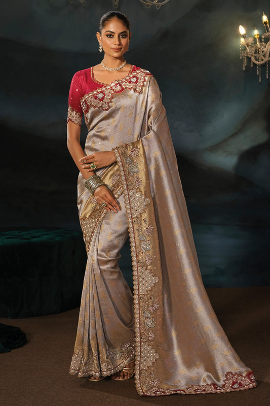 Silver Beige Embroidered Silk Saree-SAR13269_1_SareeButa.com