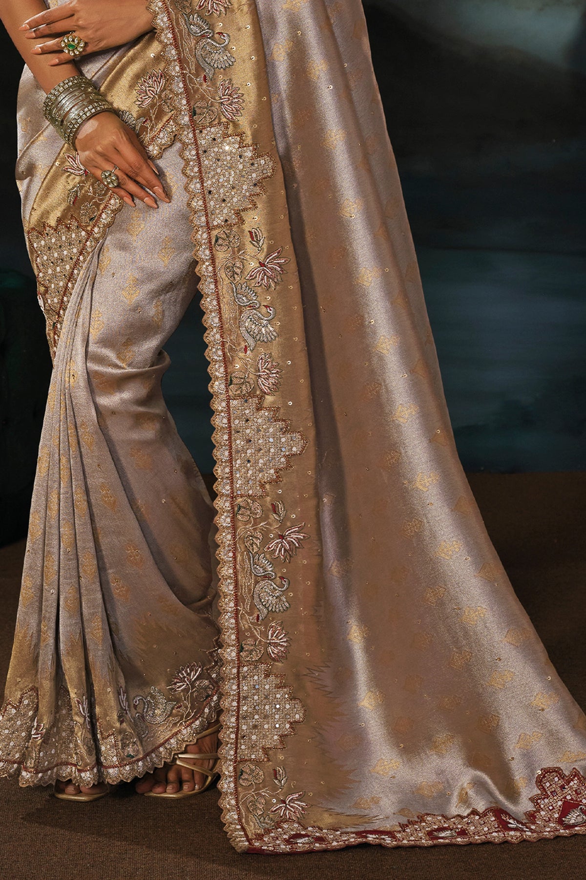 Silver Beige Embroidered Silk Saree-SAR13269_6_SareeButa.com