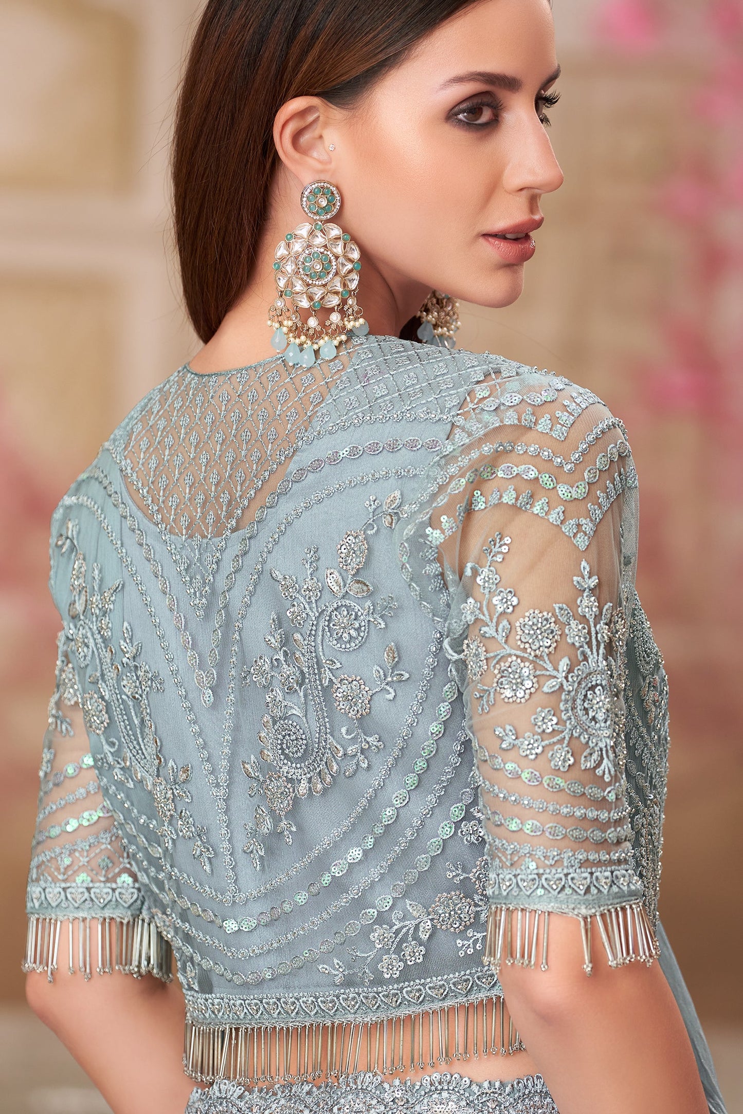 Silver Grey Embroidered Georgette Silk Saree with Jacket-ZB134555_3_SareeButa.com