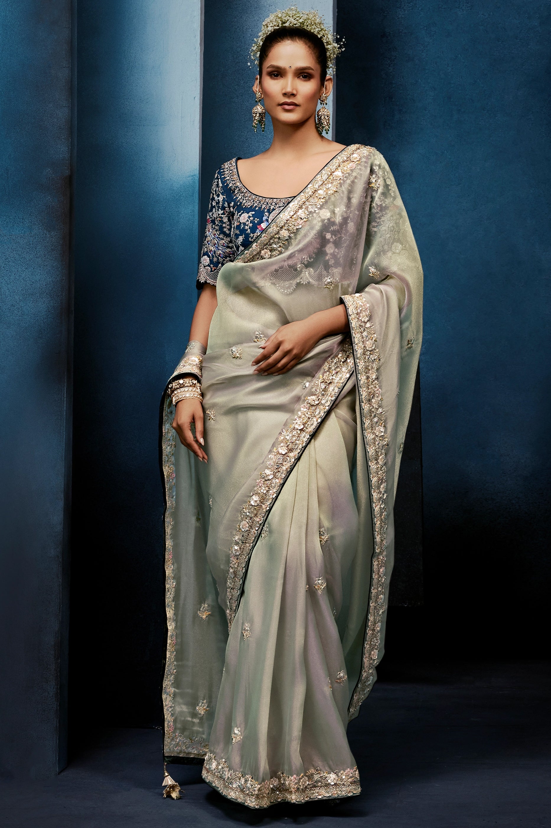 Silver Grey Embroidered Organza Silk Saree-SAR12602_1_SareeButa.com