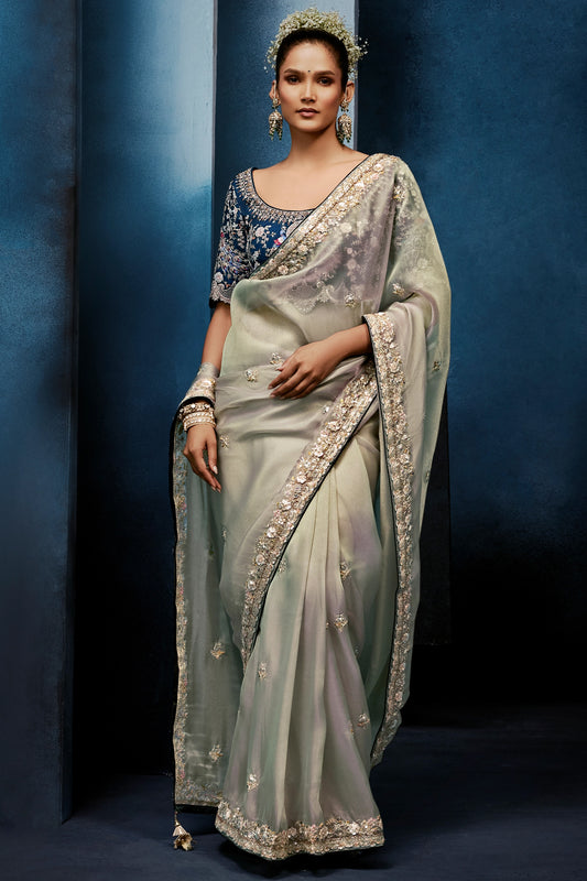 Silver Grey Embroidered Organza Silk Saree-SAR12602_1_SareeButa.com