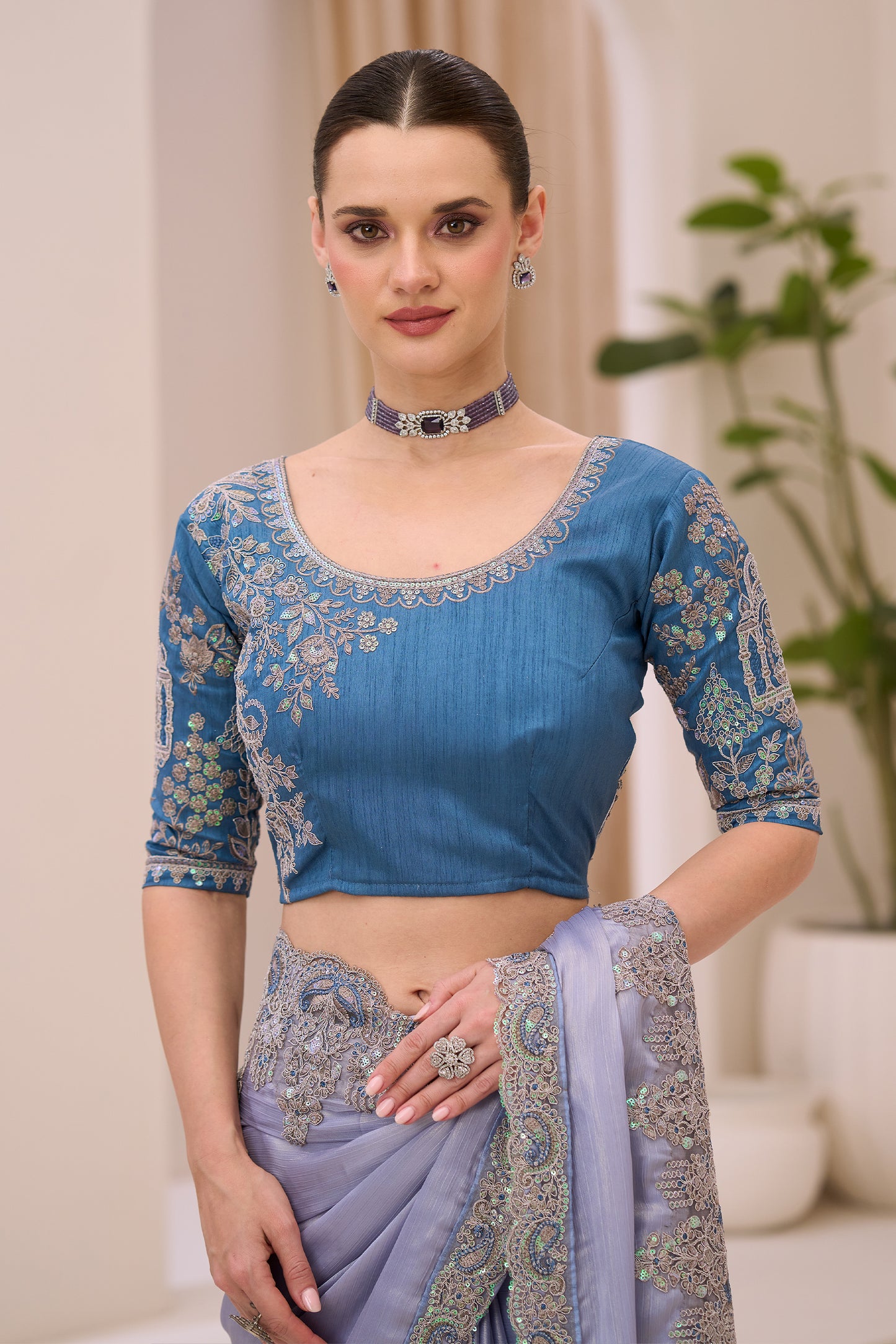 Silver Grey Embroidered Satin Saree-SAR12445_3_SareeButa.com