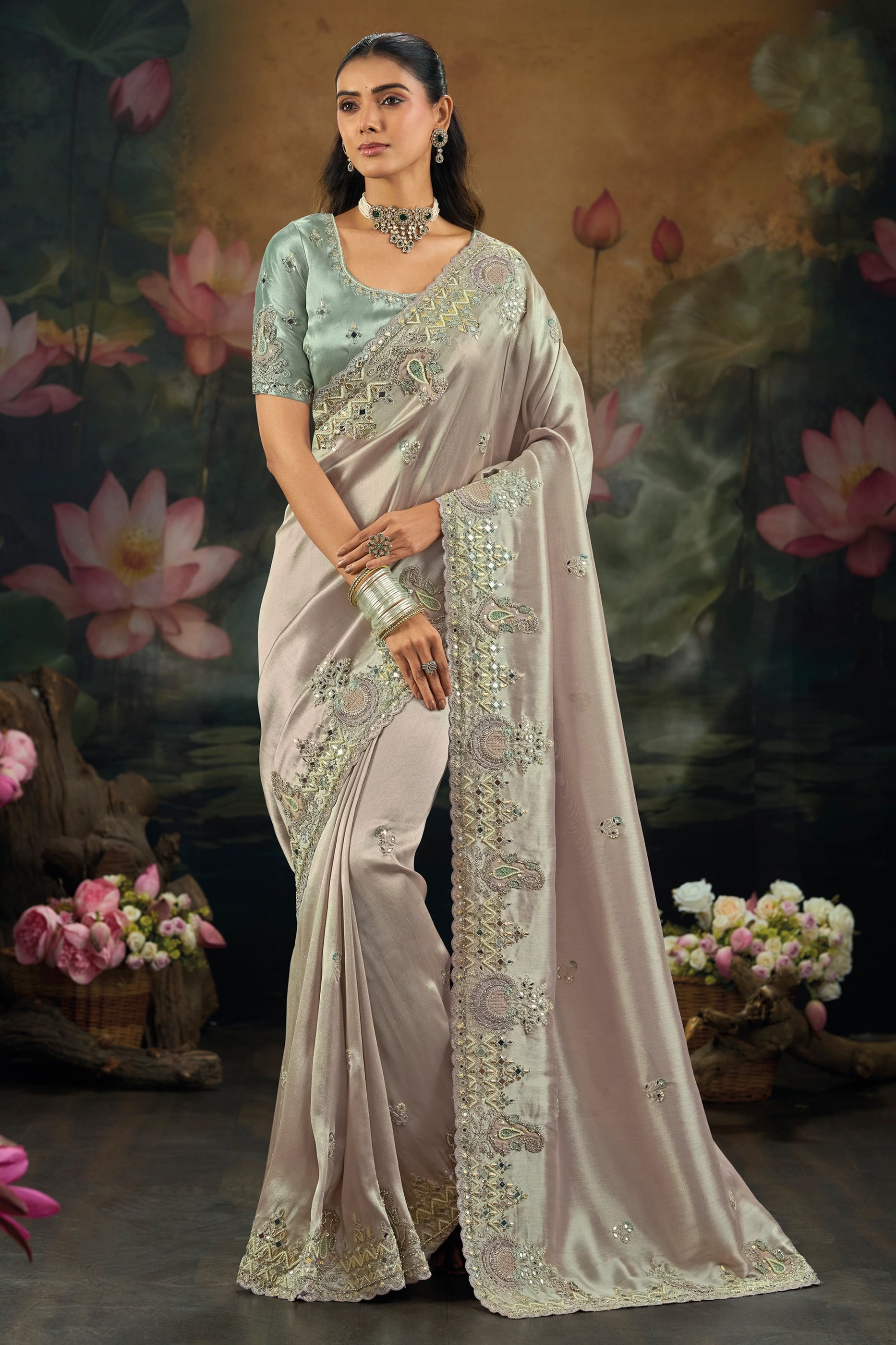 Silver Grey Embroidered Silk Saree-SAR12287_1_SareeButa.com